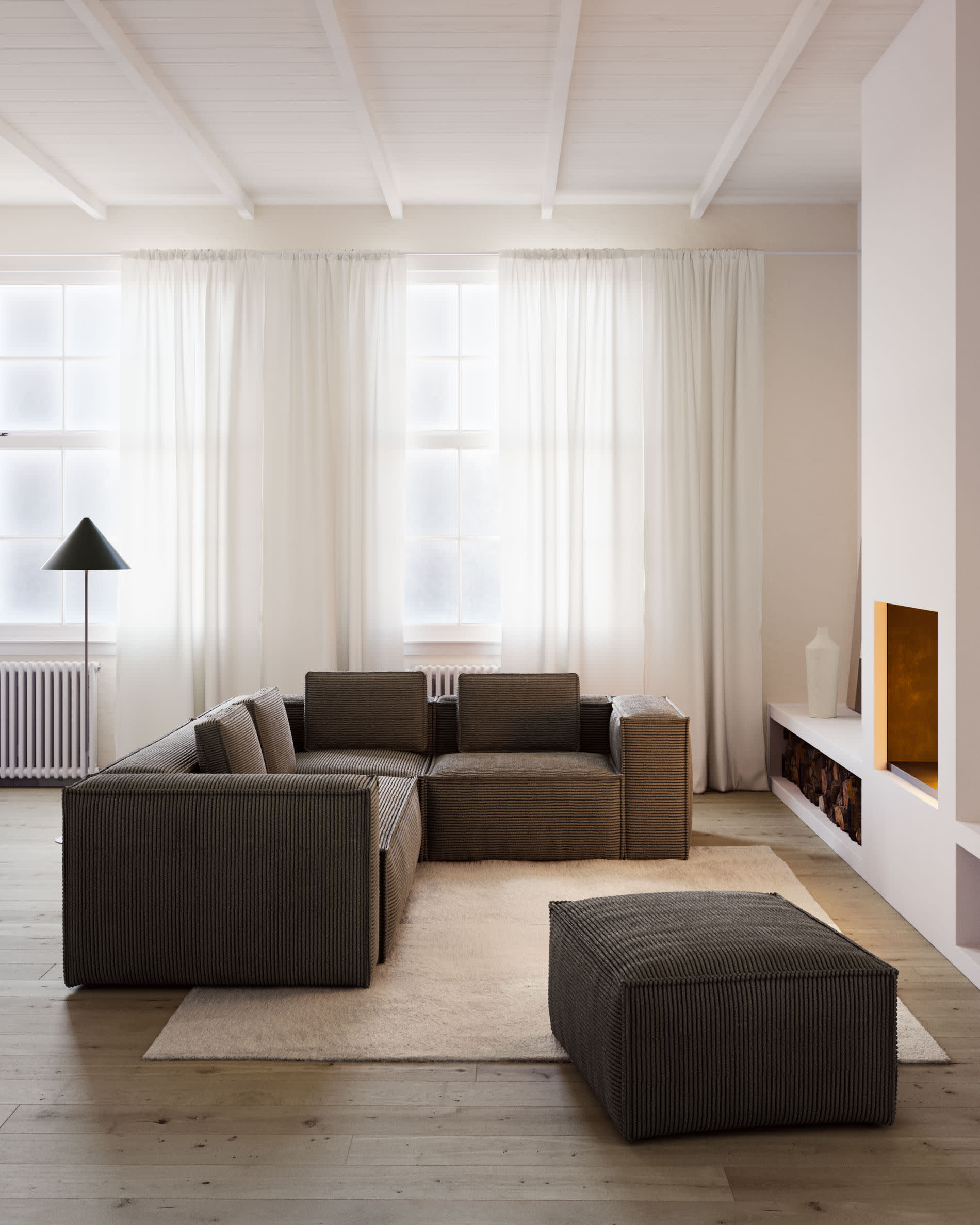 Blok fire-retardant 3-seater corner sofa in thick grey corduroy 290 x 230cm/230 x 290cm FSC Mix Credit