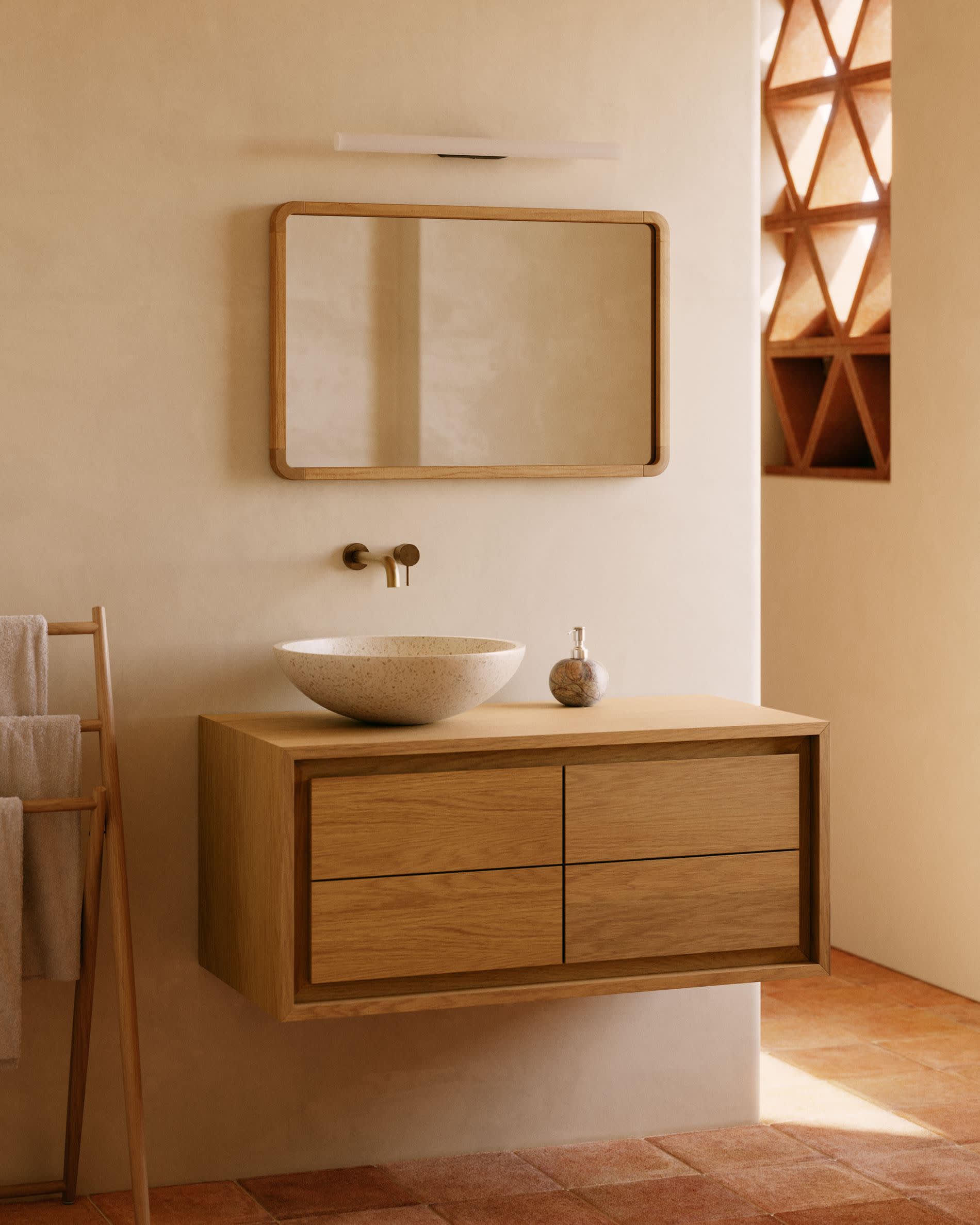 Meuble de salle de bain Kenta en bois de teck massif finition naturelle 90 x 45 cm