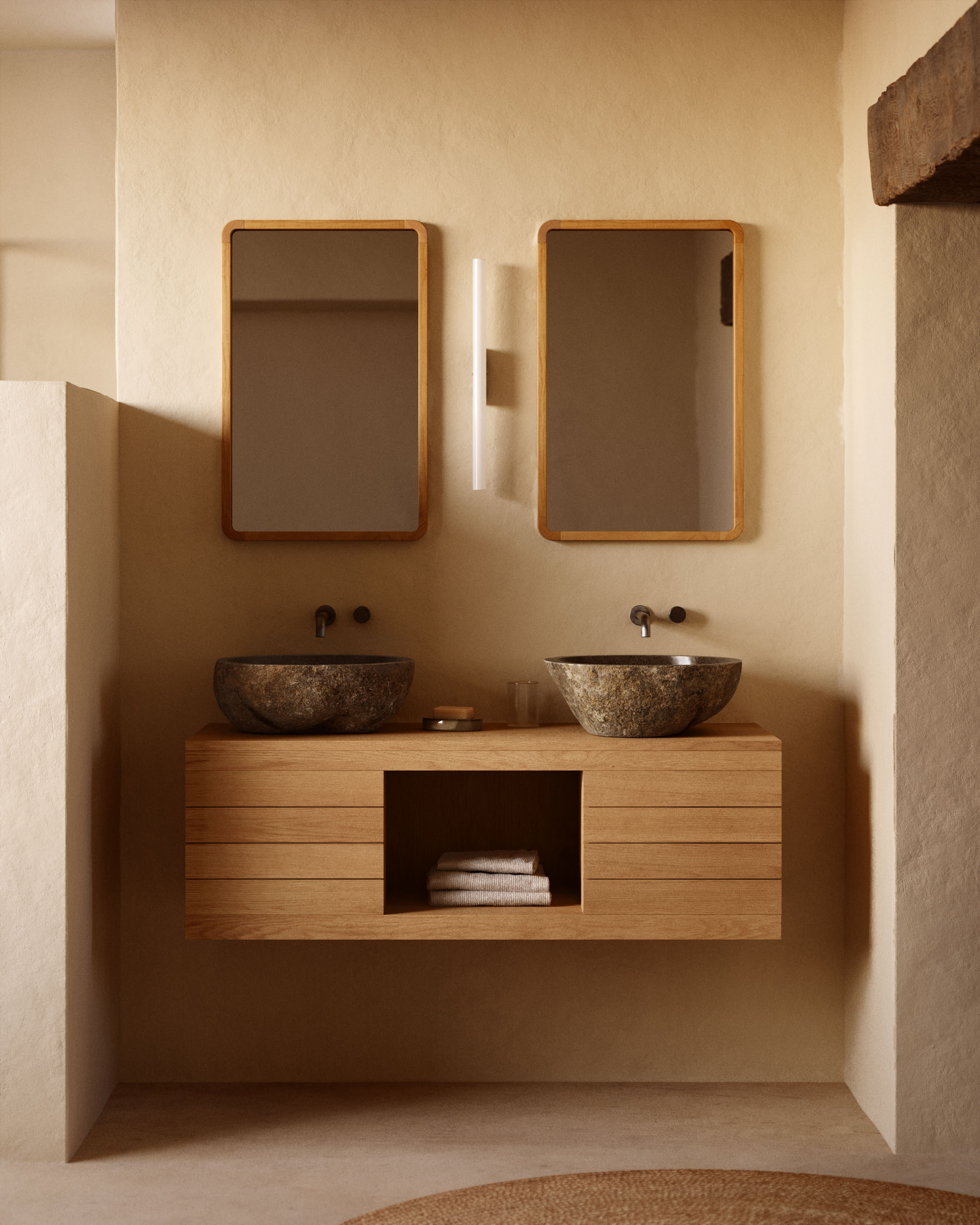 Meuble de salle de bain Yenit en bois de teck massif finition naturelle 120 x 45 cm