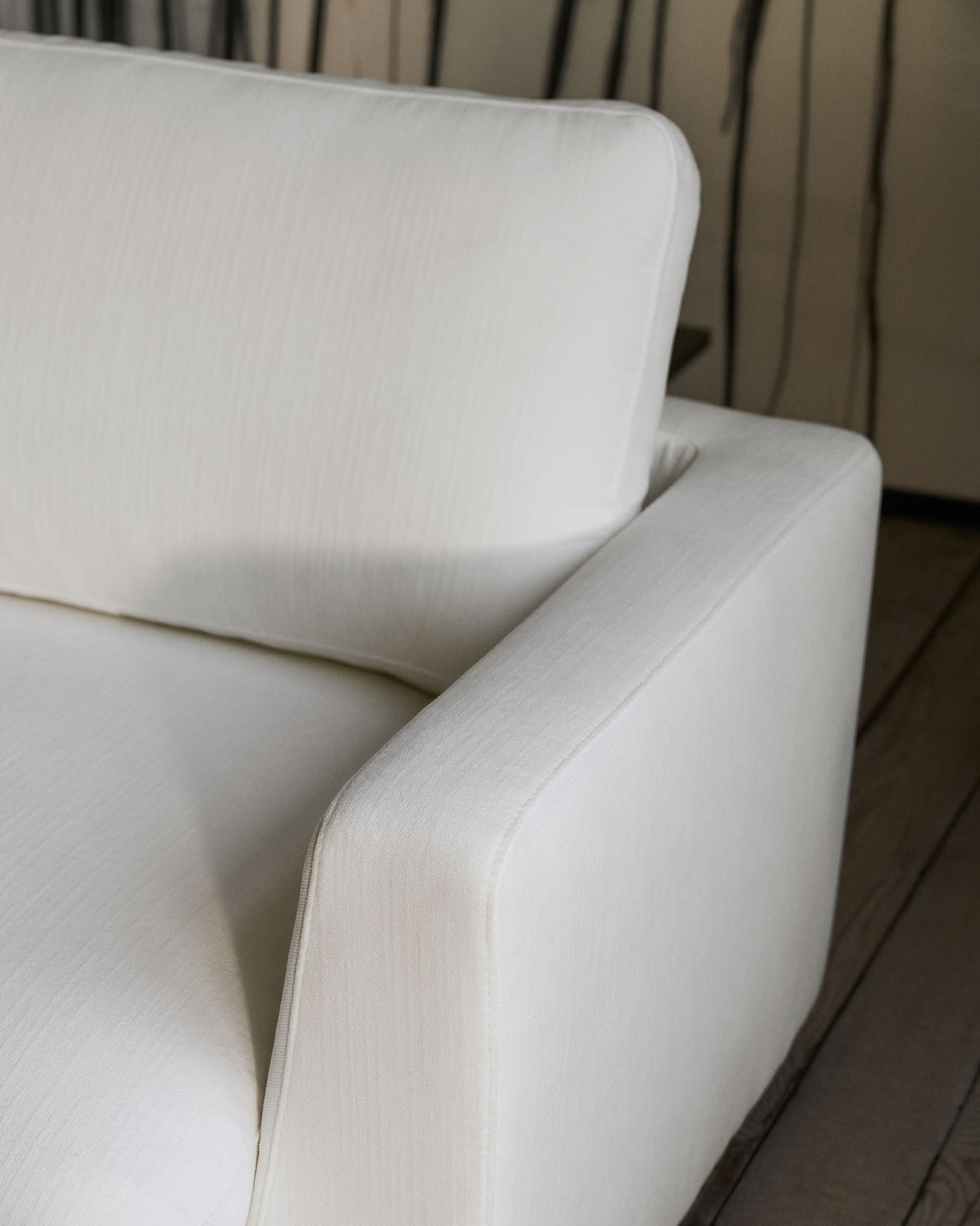 Gala 4-seater sofa with right chaise longue in white chenille FSC Mix Credit 300cm