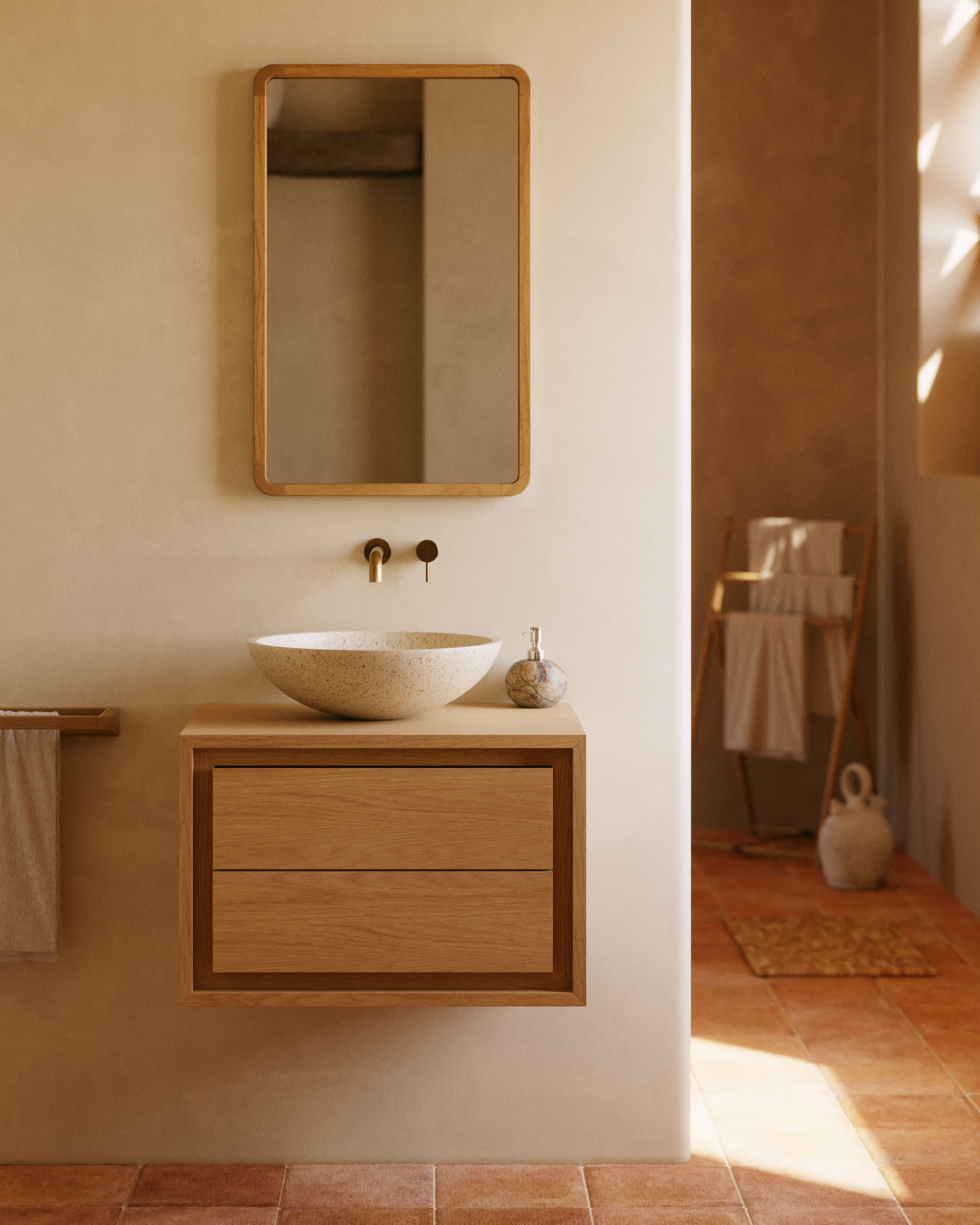 Kenta bathroom furniture in solid teak wood with a natural finish,  60 x 45 cm
