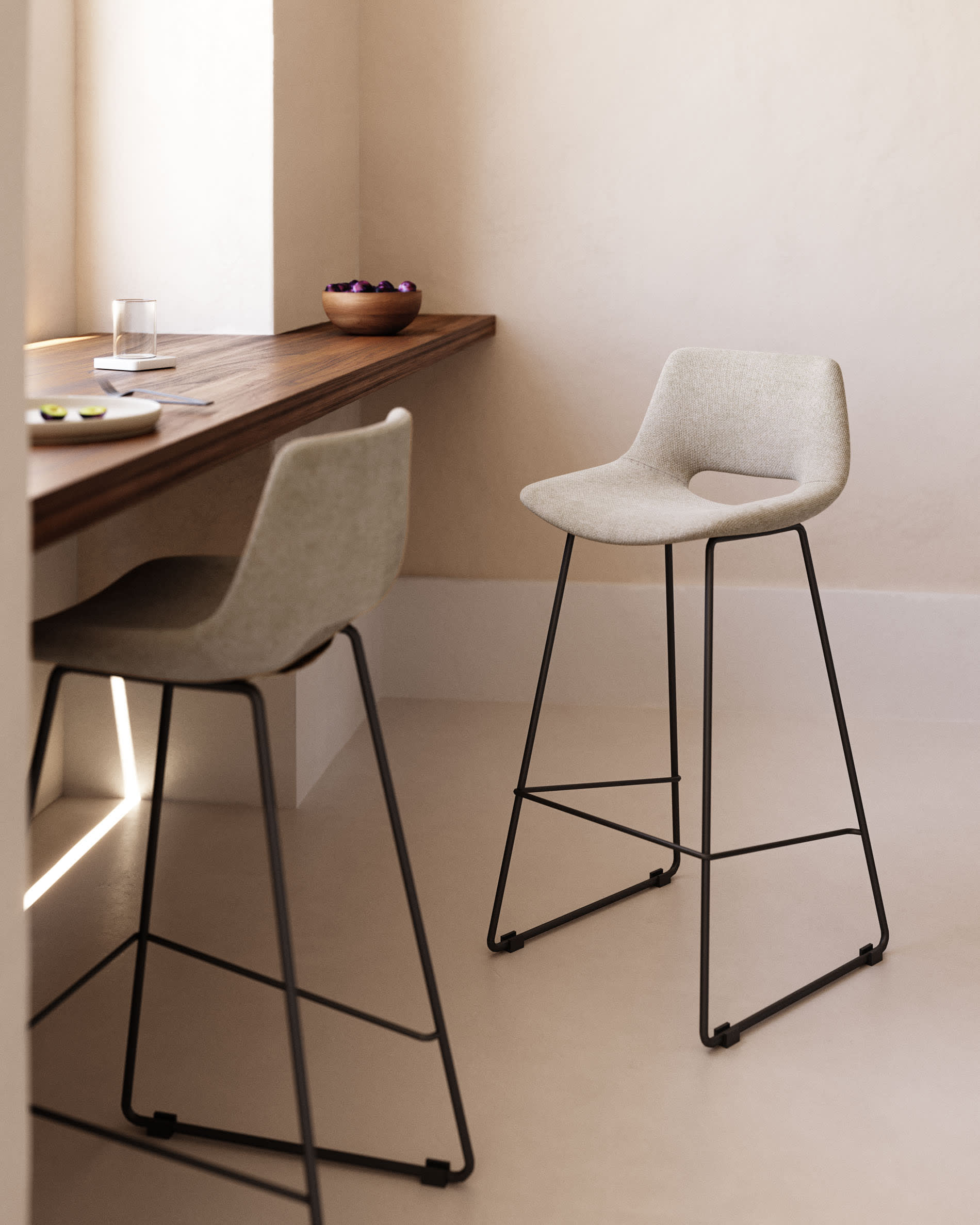 Zahara beige stool with steel in a black finish, height 65 cm FSC 100%