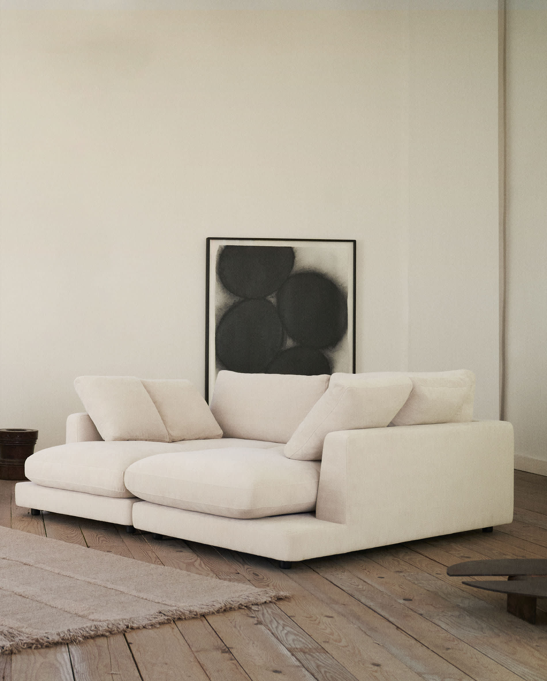 Gala 3-seater sofa with double chaise longue in beige chenille FSC Mix Credit 210cm