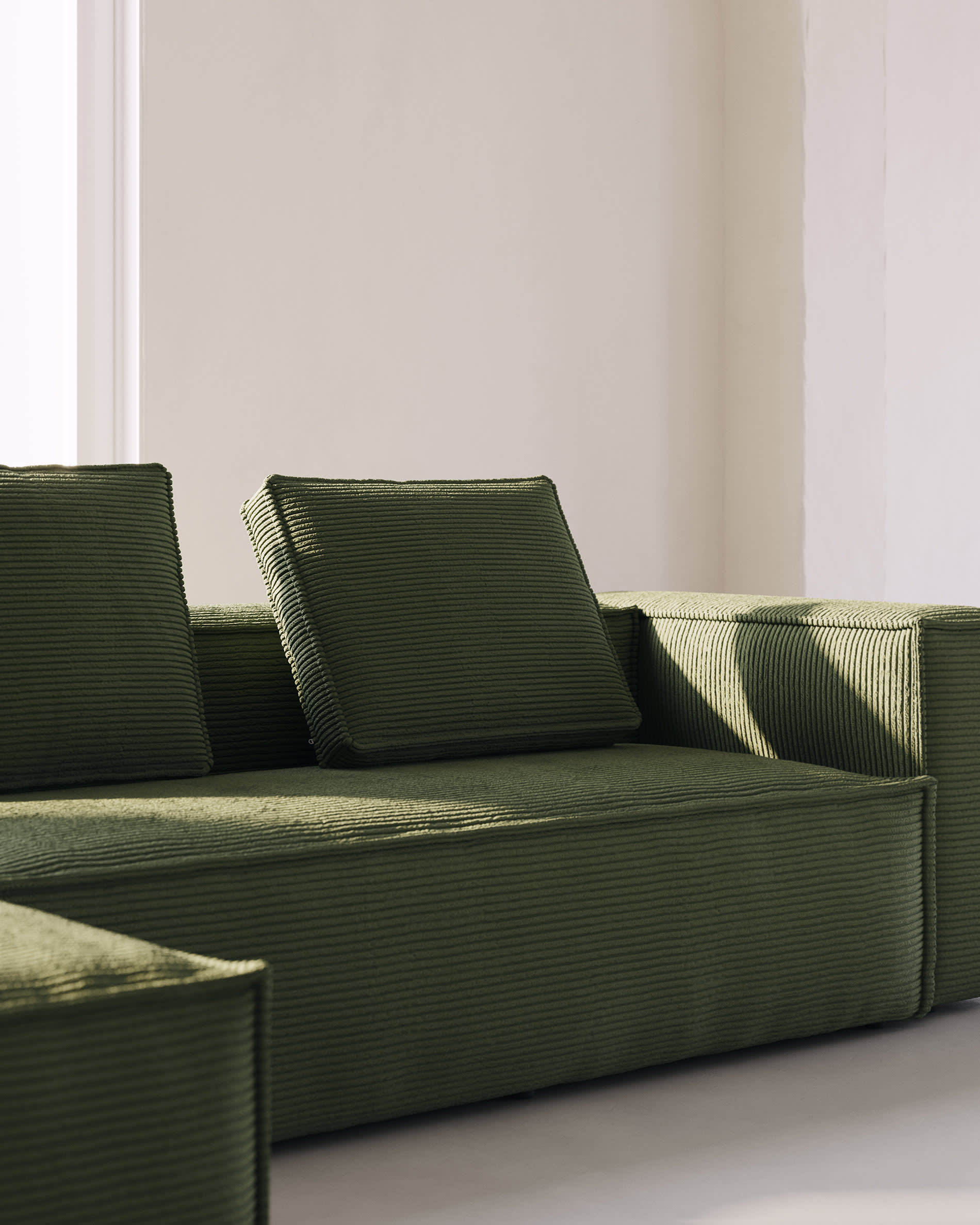 Blok fire-retardant cushion in thick green corduroy 50 x 60cm