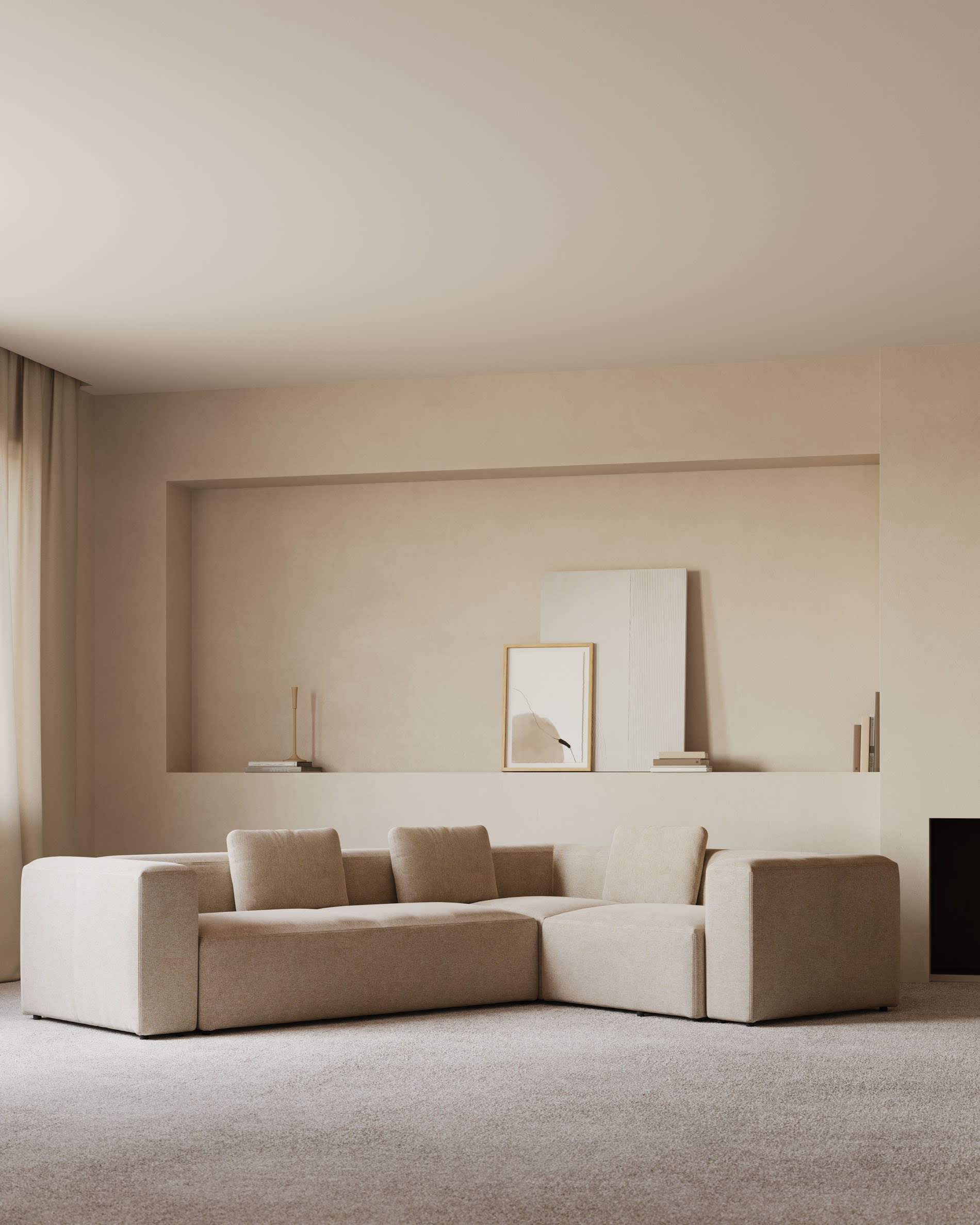 Blok fire-retardant 4-seater corner sofa in beige chenille 320 x 230cm/230 x 320cm