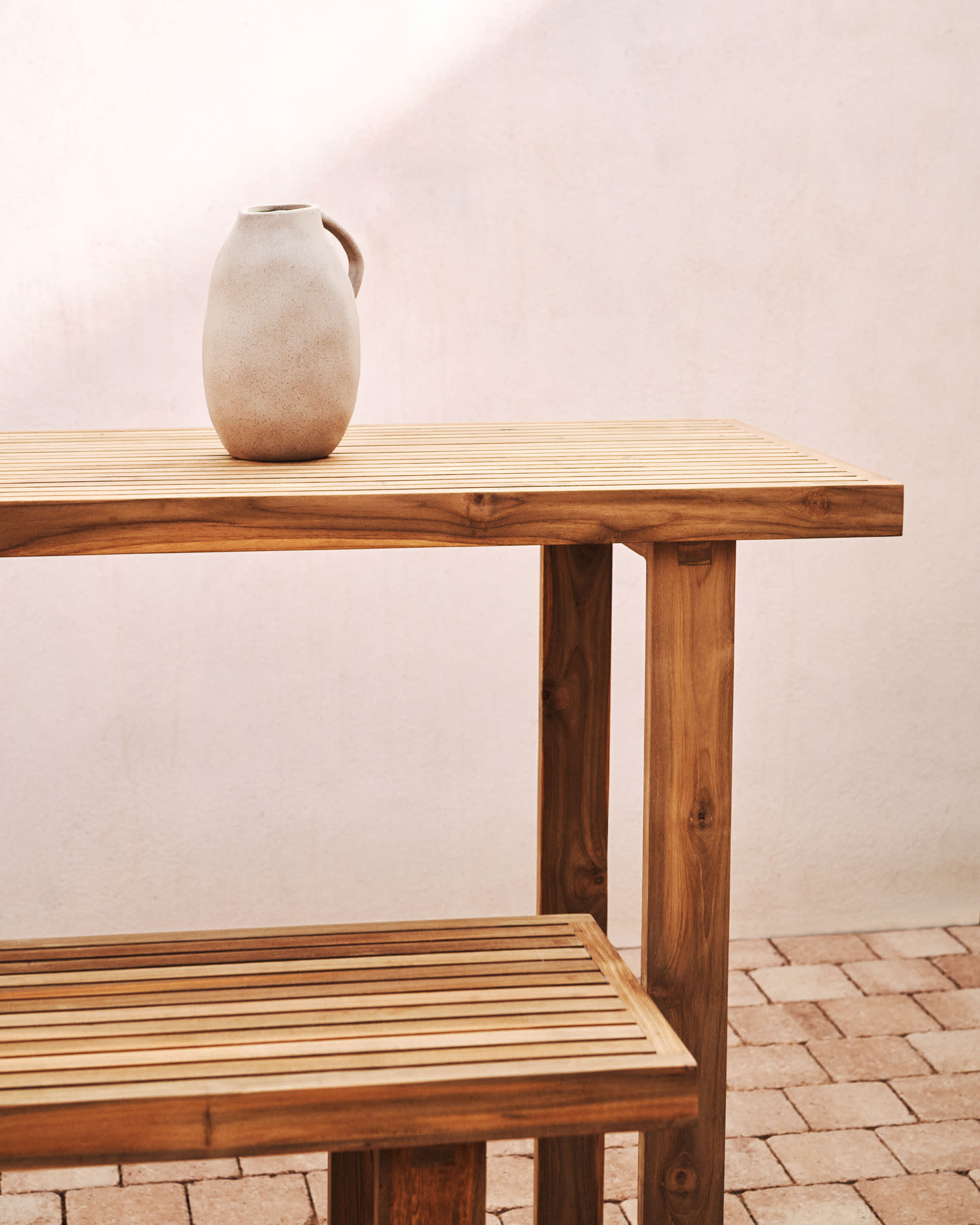 Canadell 100% outdoor bar table in solid teak wood, 140 x 70 cm