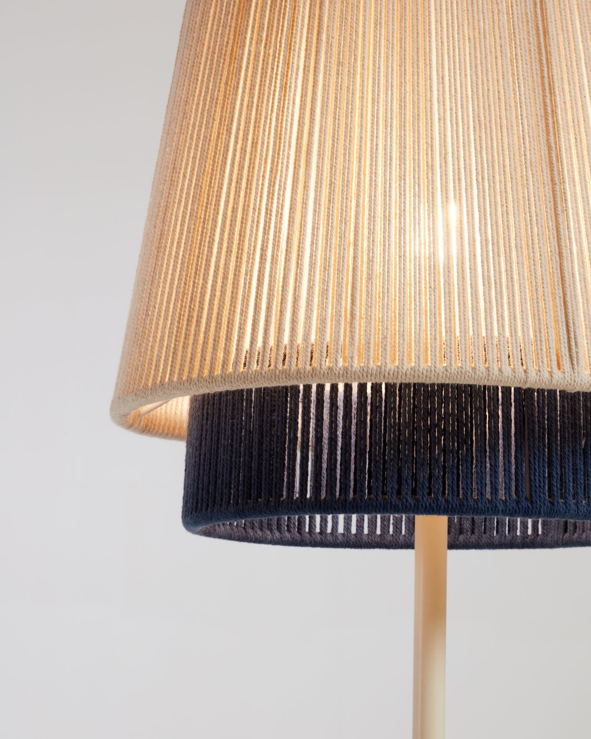Yuvia cotton floor lamp with a beige and blue finish