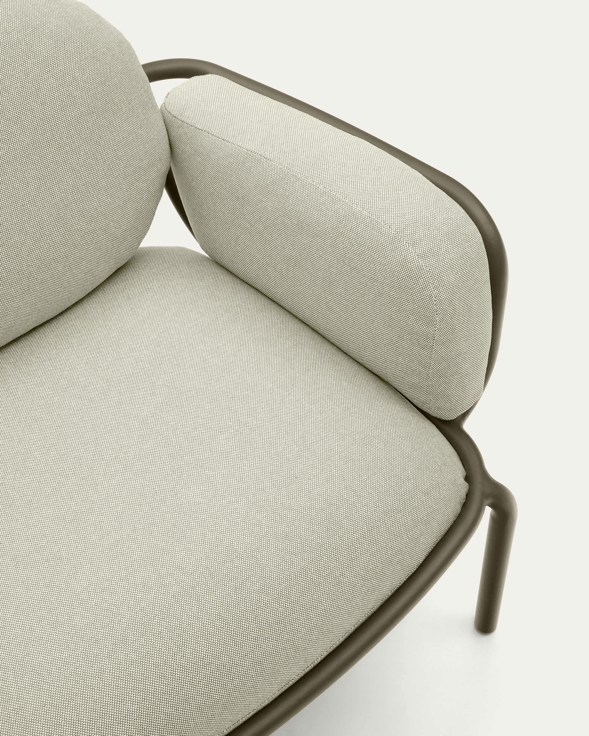 Joncols outdoor armchair in aluminium with green painted finish and beige cushions