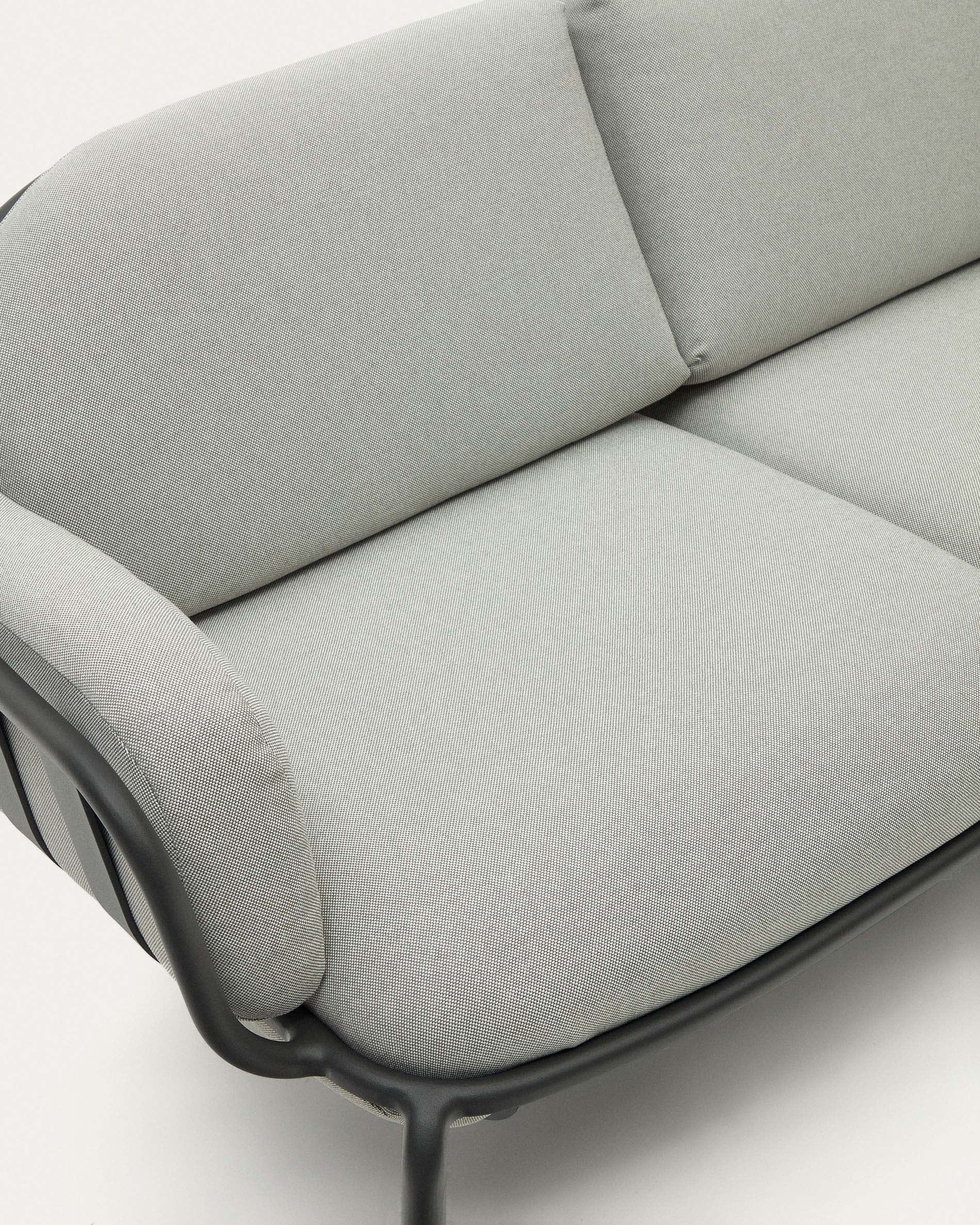 Joncols outdoor 2-seater sofa in aluminium with grey painted finish and grey cushions 164cm