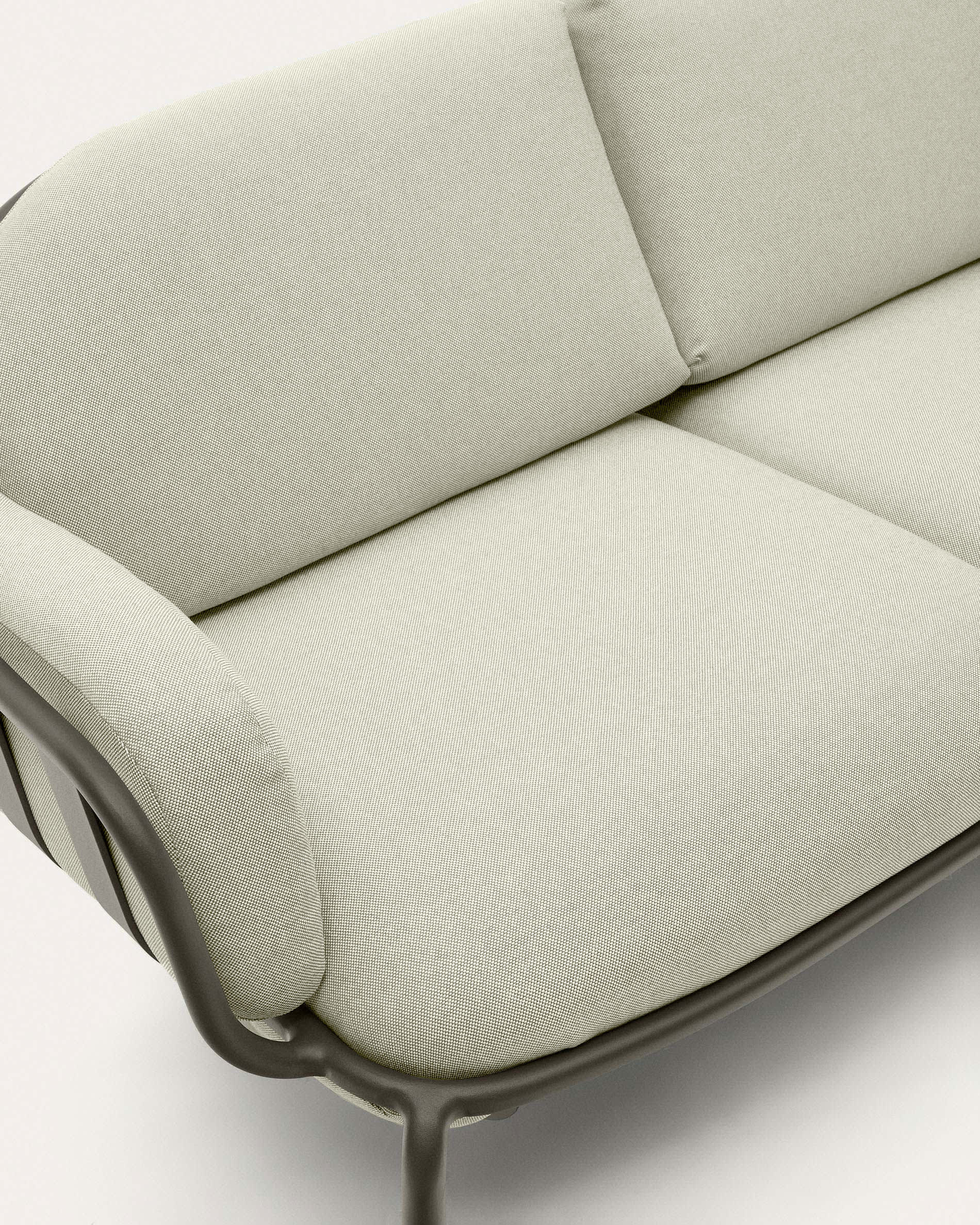 Joncols outdoor 2-seater sofa in aluminium with green painted finish and beige cushions 164cm