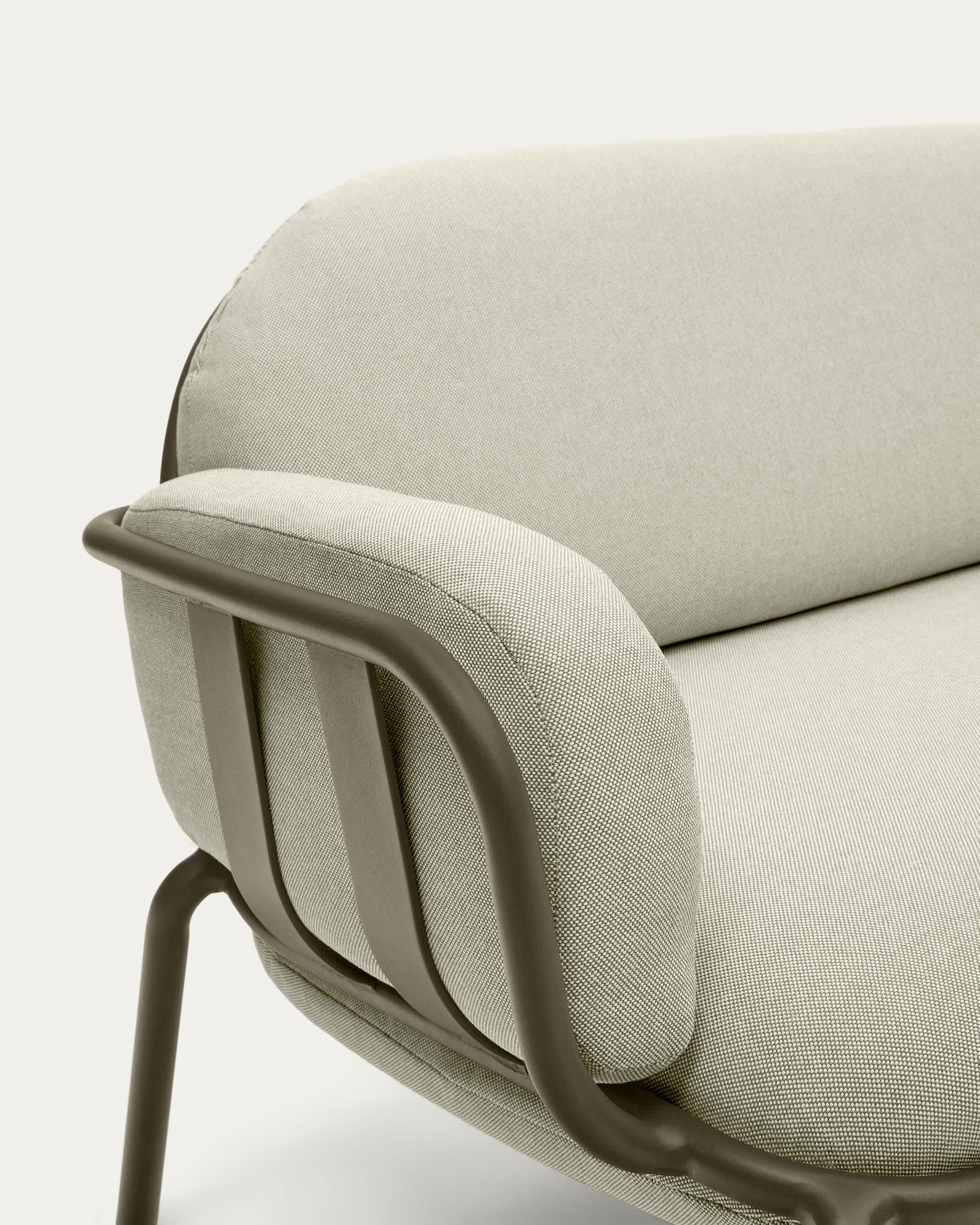 Joncols outdoor 3-seater sofa in aluminium with green painted finish and beige cushions 224cm