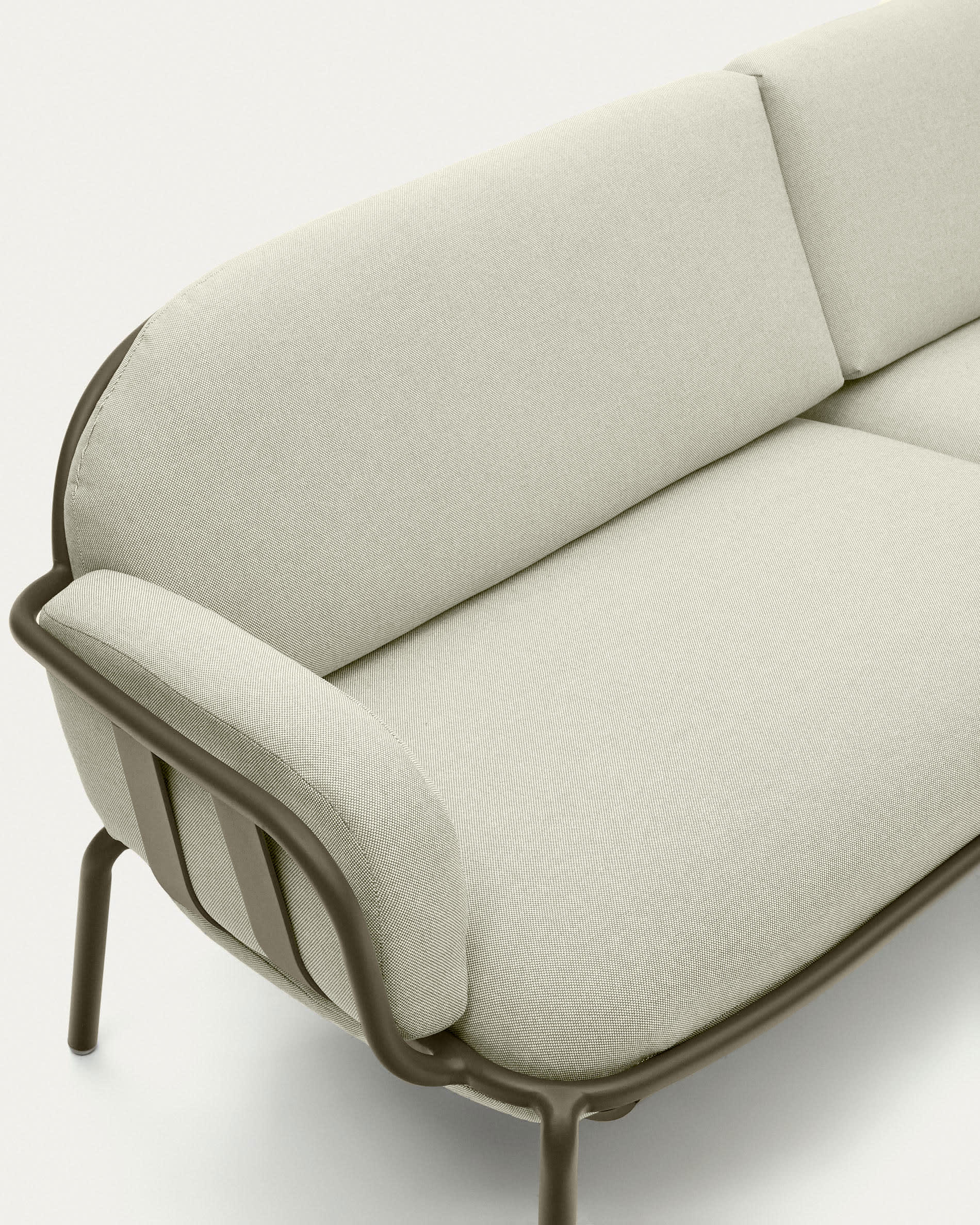 Joncols outdoor 3-seater sofa in aluminium with green painted finish and beige cushions 224cm