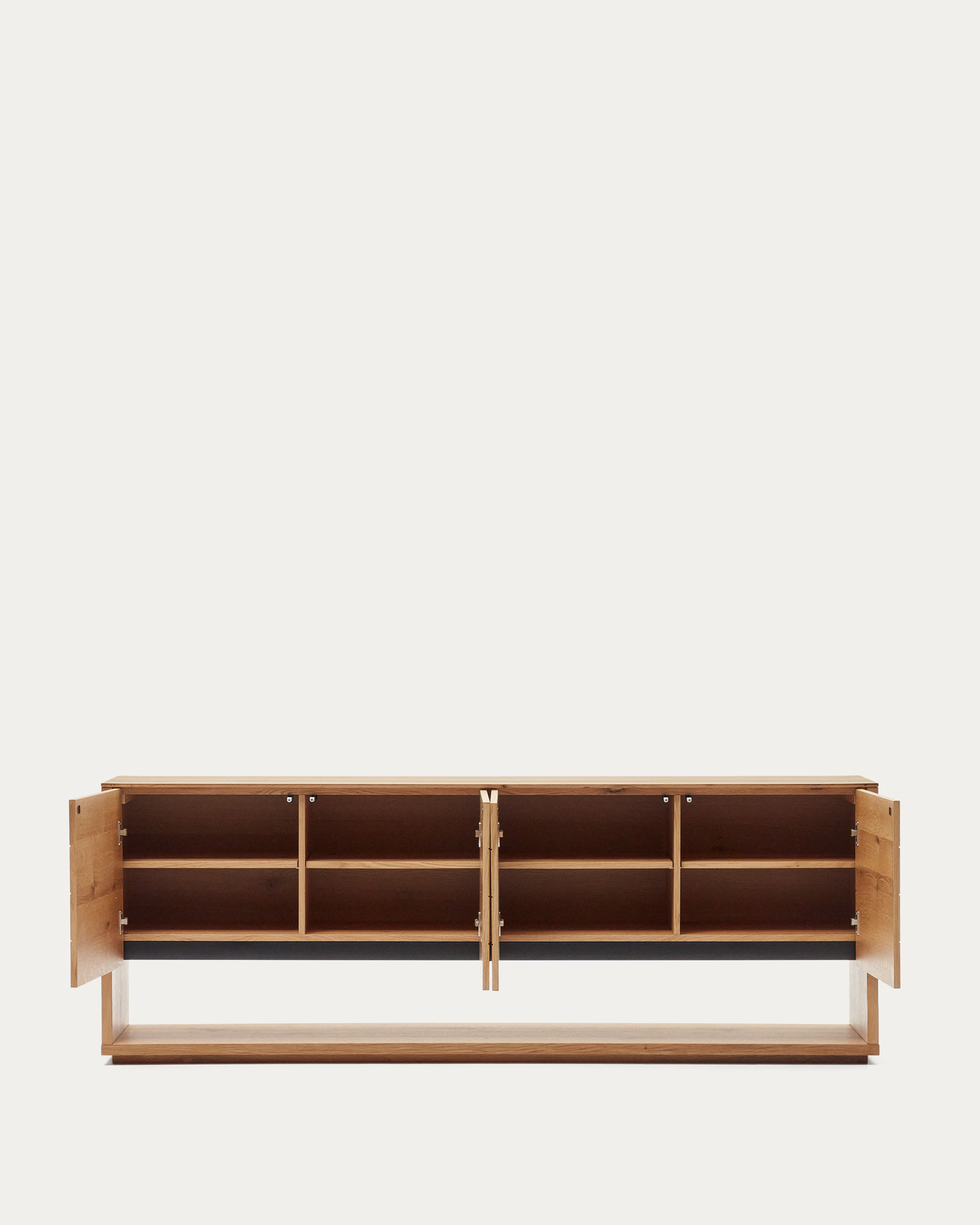 Alguema sideboard with 4 doors in oak veneer with natural finish, 200 x 74 cm