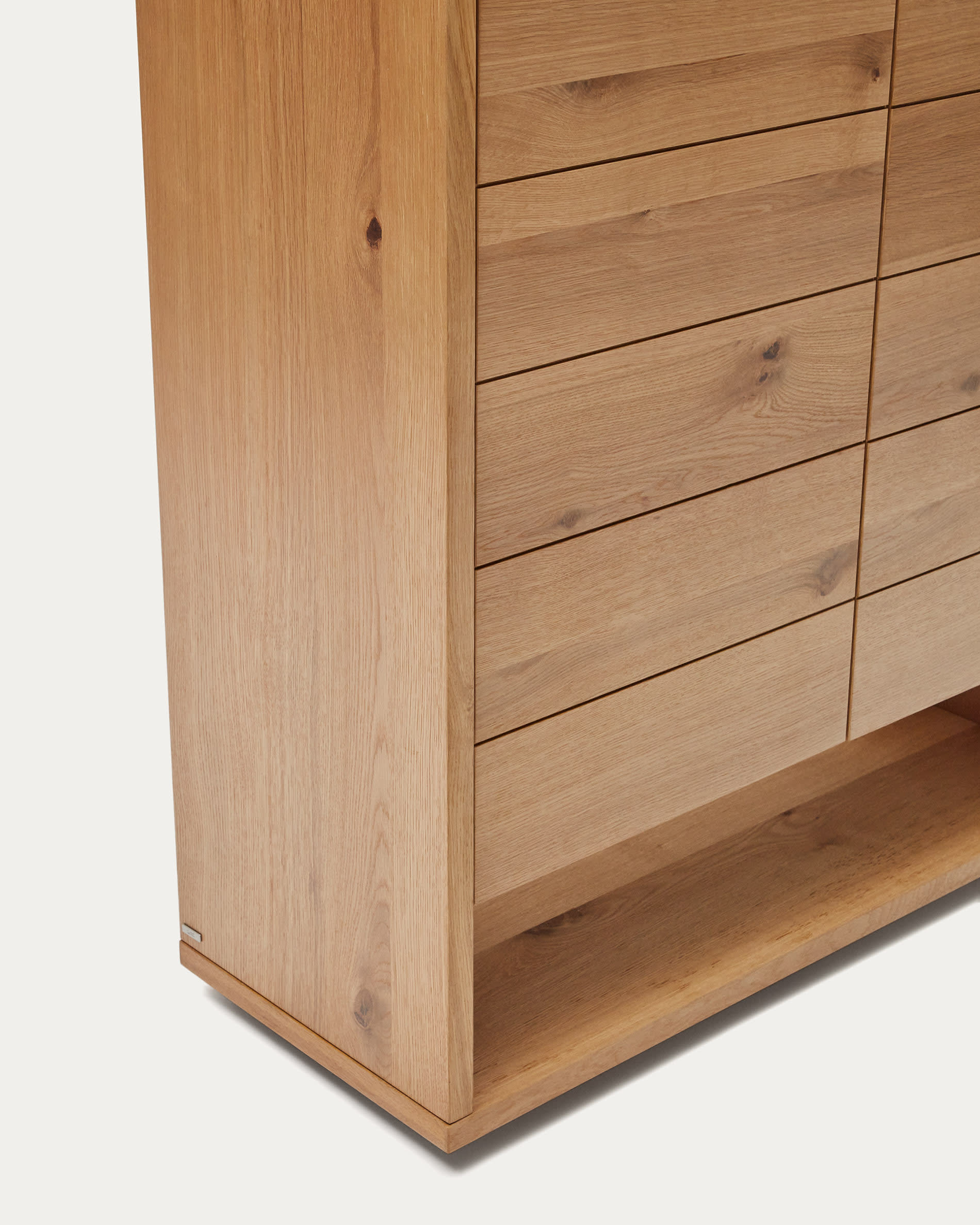 Alguema tall sideboard with 2 doors in oak wood veneer with natural finish, 100 x 163,5 cm