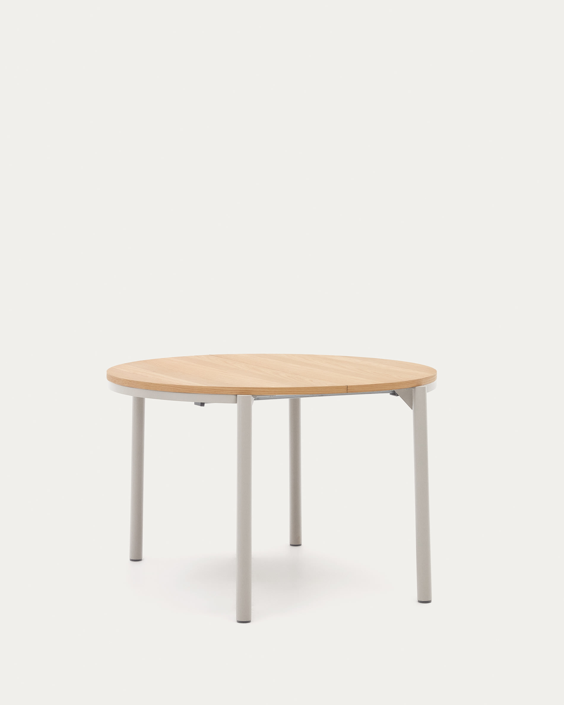Montuiri extendable round table in oak veneer and steel legs with grey finish, Ø 120 (200) cm