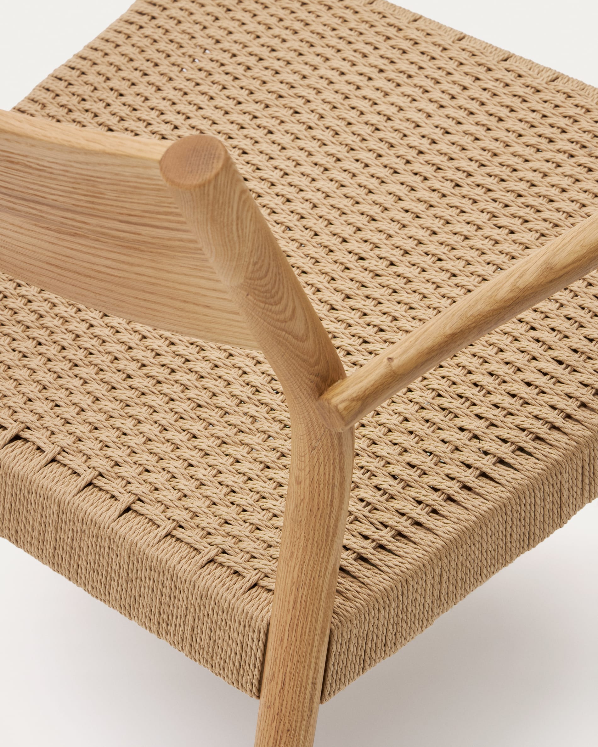 Yalia armchair in solid oak wood with natural finish and paper rope seat FSC Mix Credit