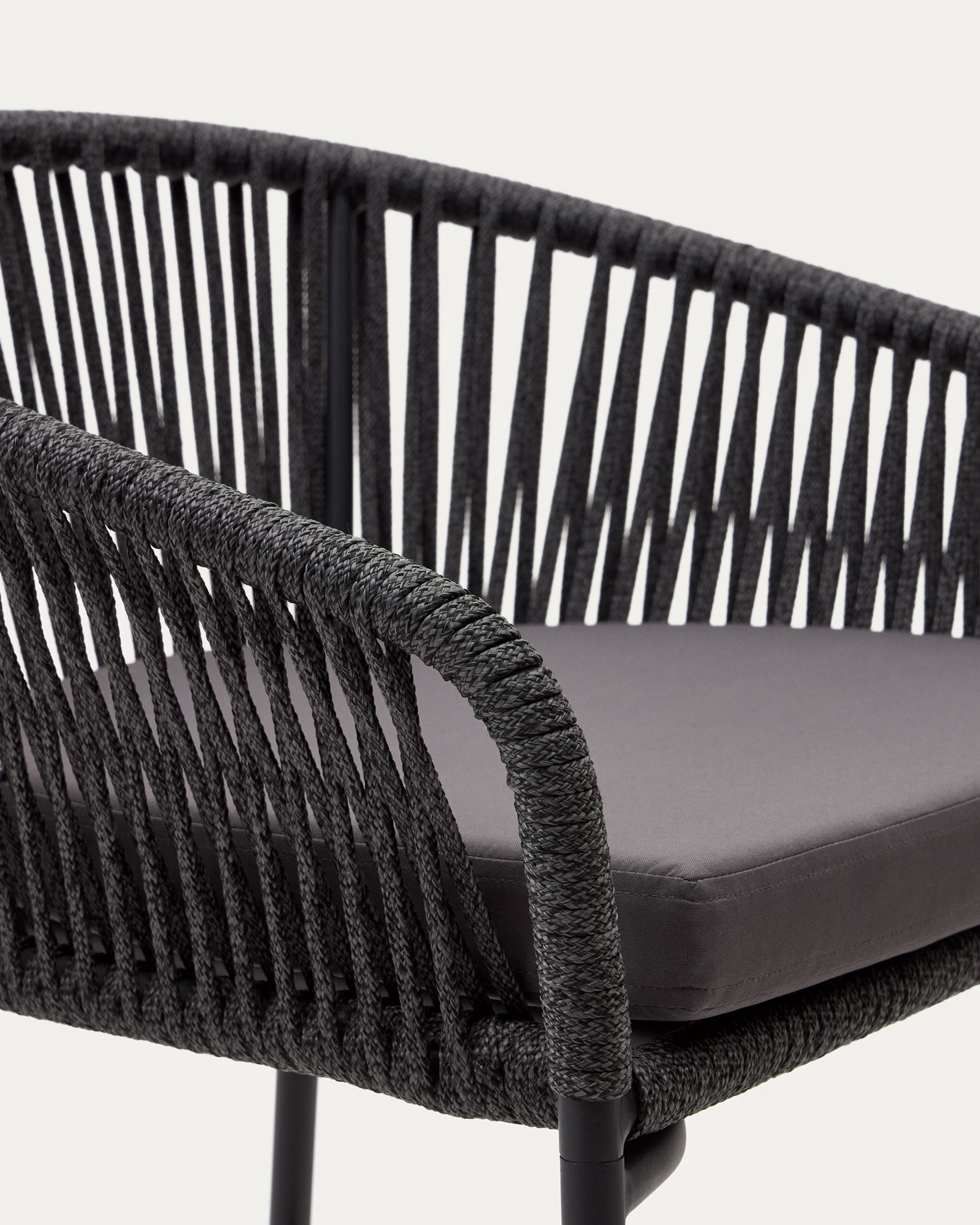 Yanet stool made from black cord and galvanised steel, height 80 cm