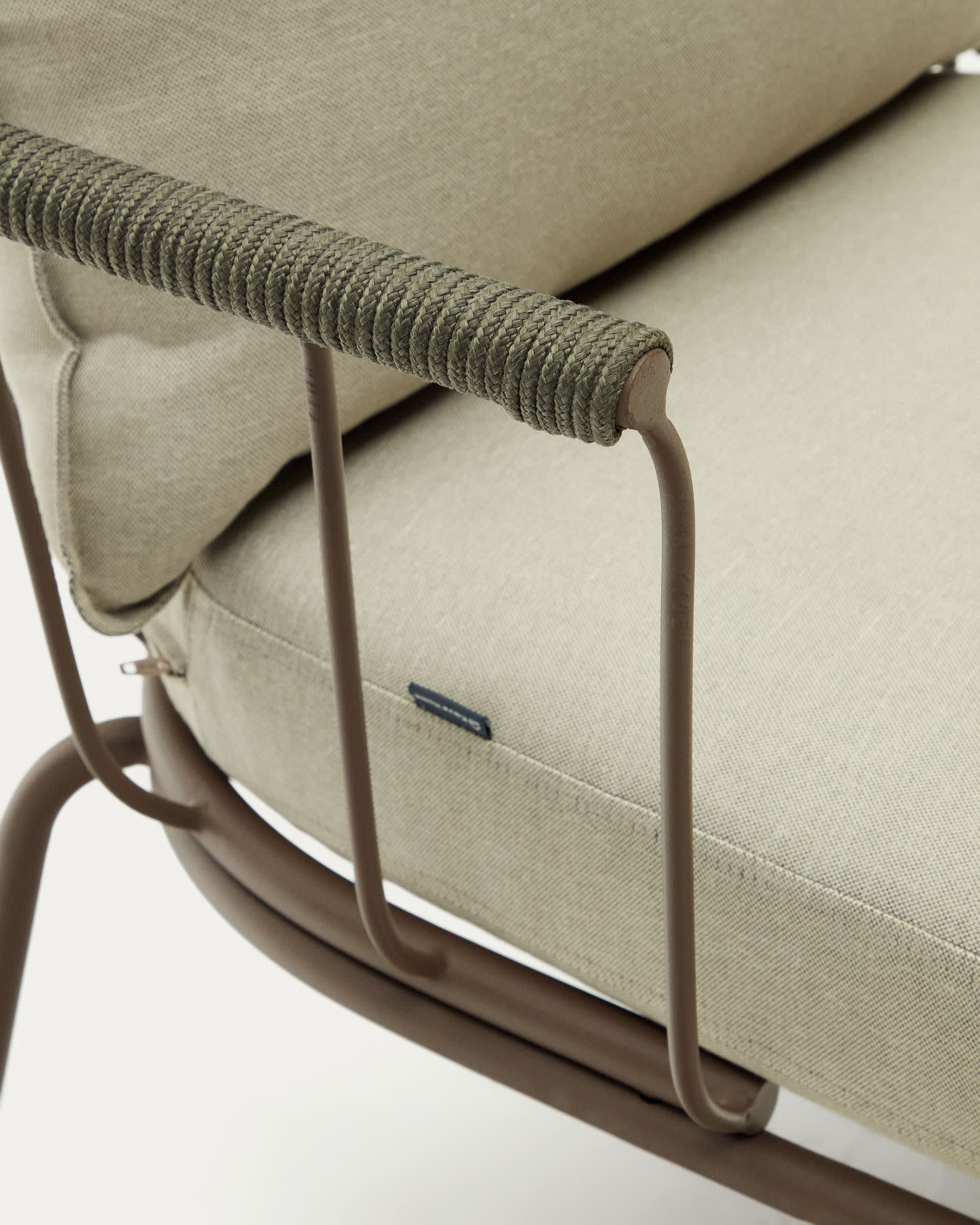 Salguer sofa in green cord and steel with a brown painted finish, 134 cm