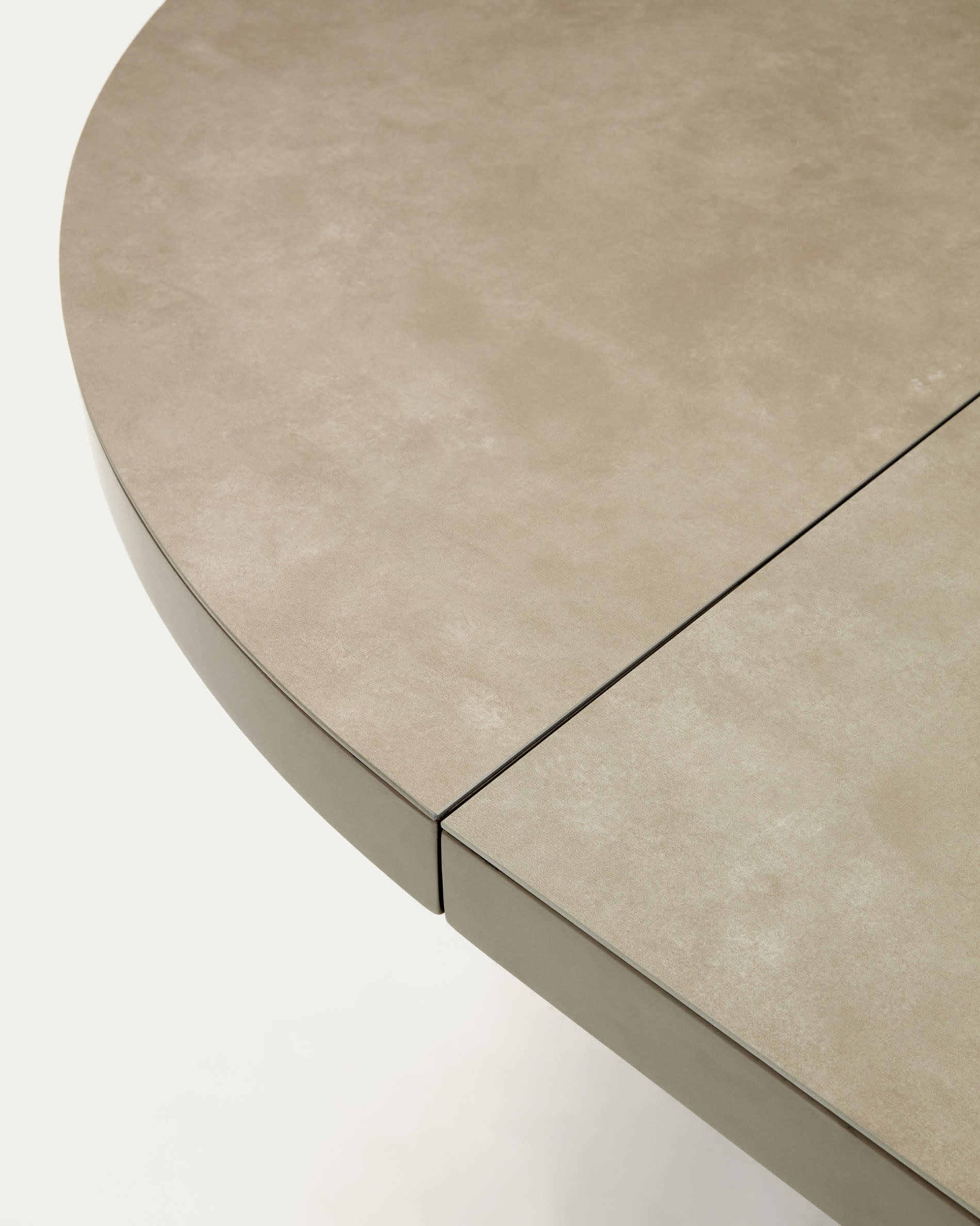 Vashti round extendable table, porcelain and steel legs with a brown finish, Ø 120(160) cm