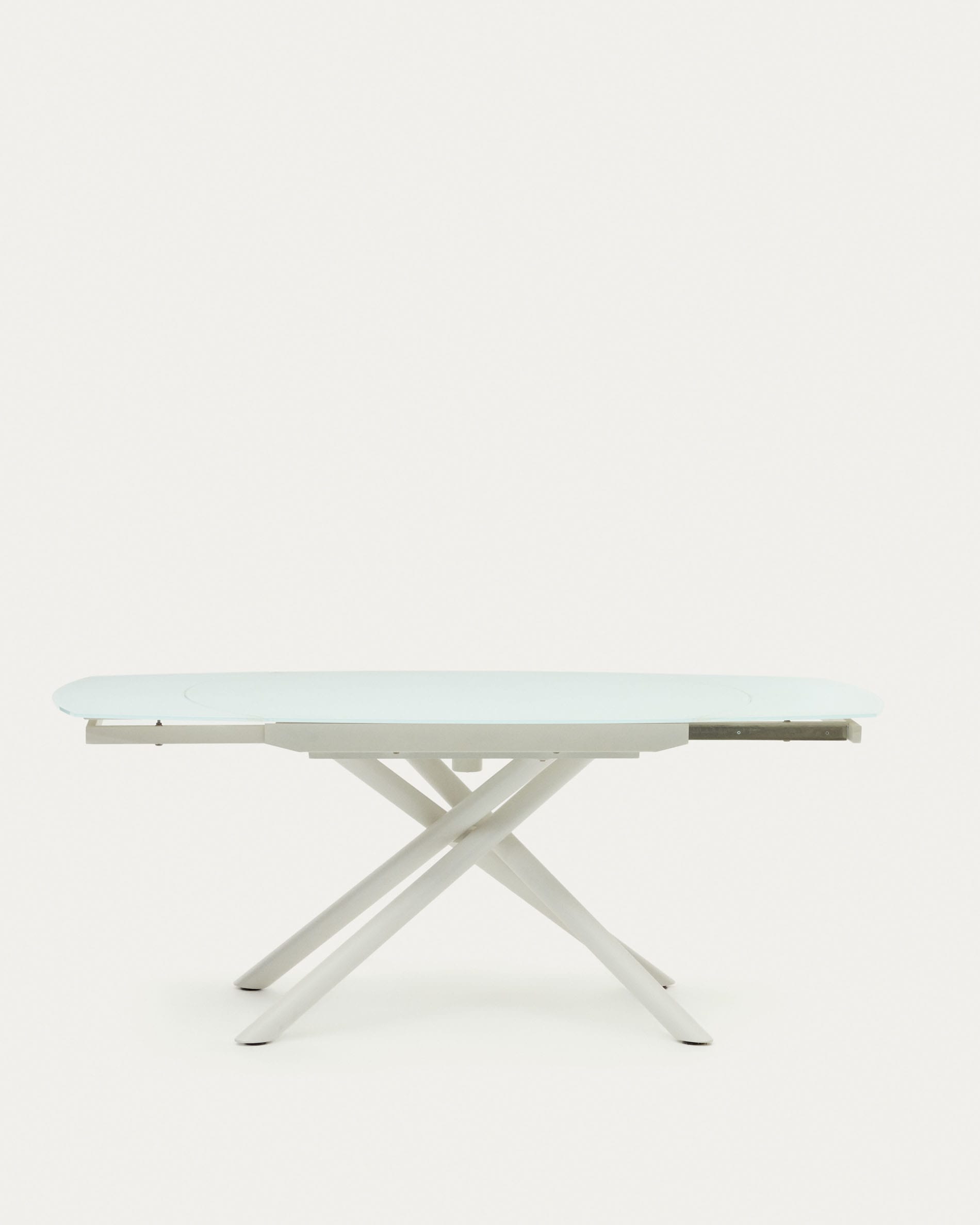 Yodalia extendable table in tempered glass with steel legs in a white finish 130(190)x100 cm