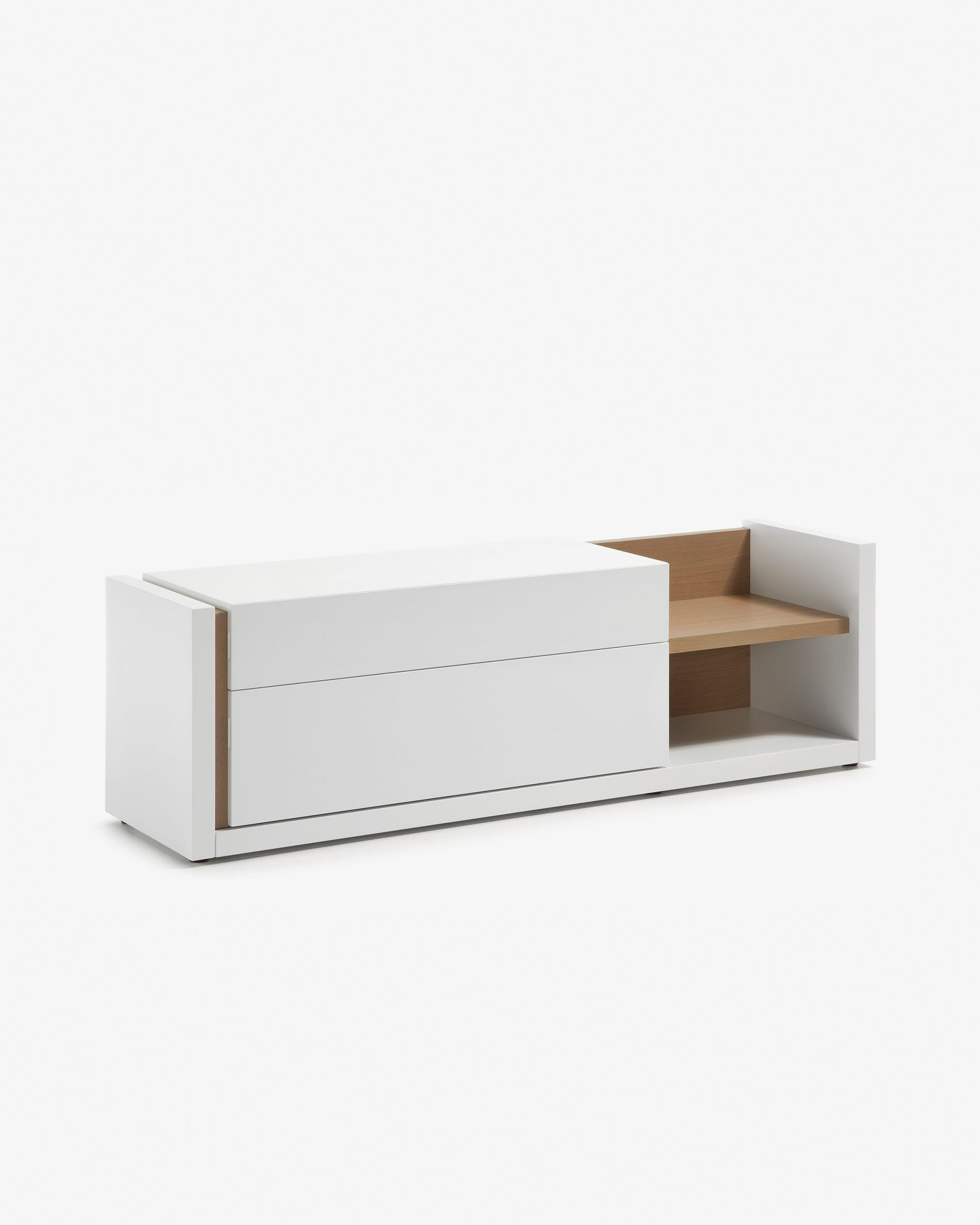 DE TV stand with white lacquer and oak veneer details 170 x 52 cm