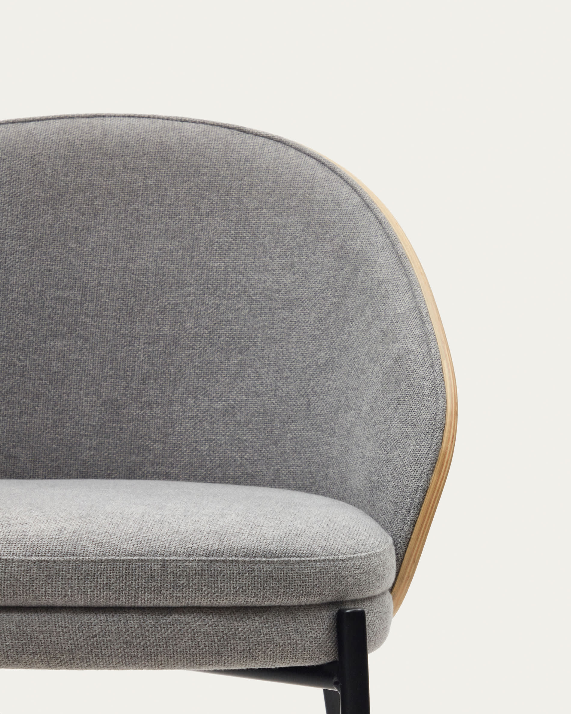 Eamy chair light grey chenille and ash wood veneer with a natural finish and black metal