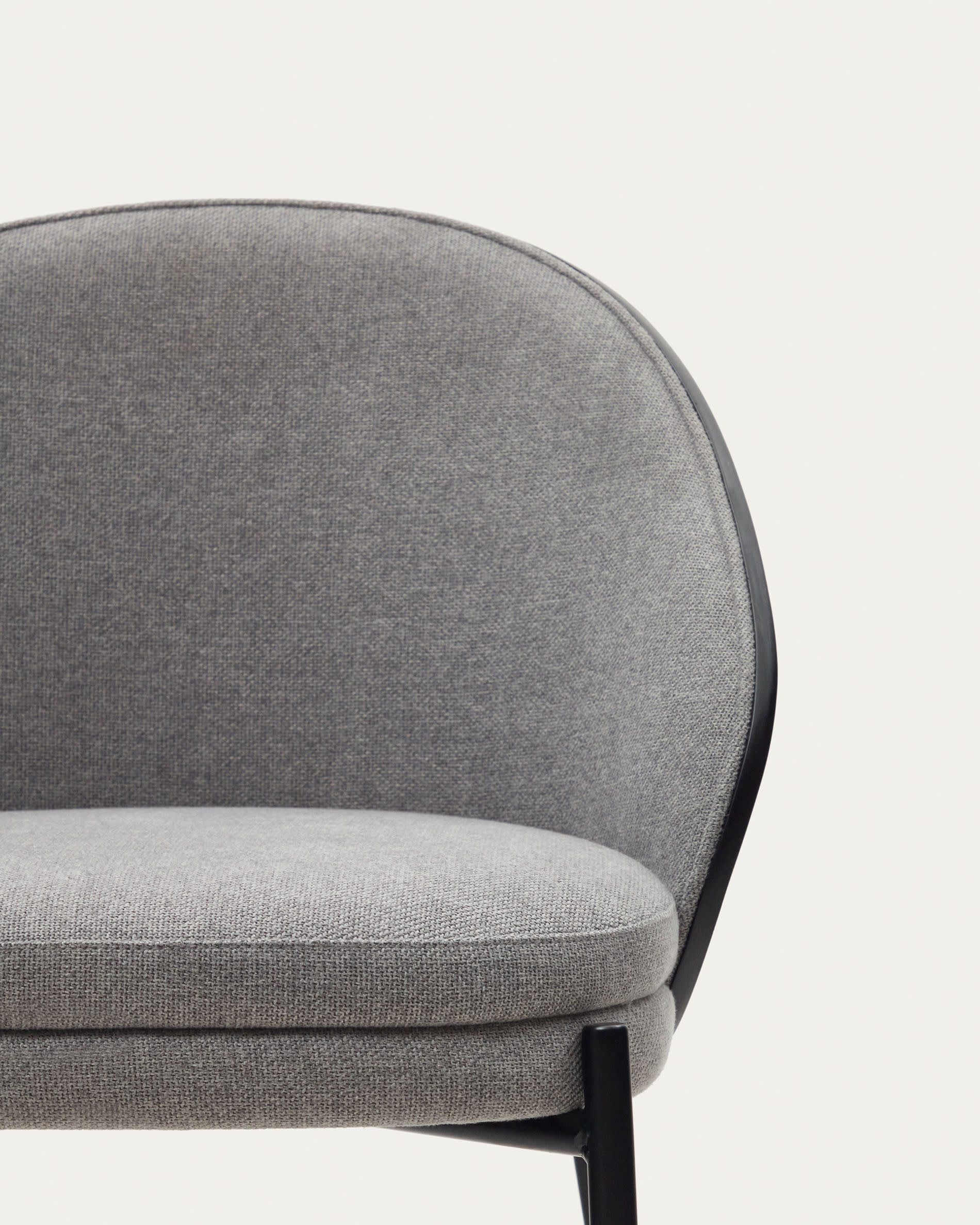 Eamy chair light grey chenilla and ash wood veneer with a black finish and black metal