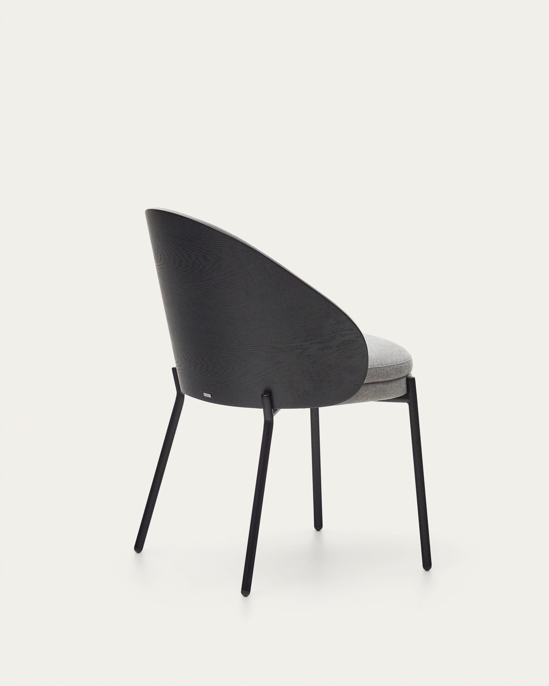 Eamy chair light grey chenilla and ash wood veneer with a black finish and black metal