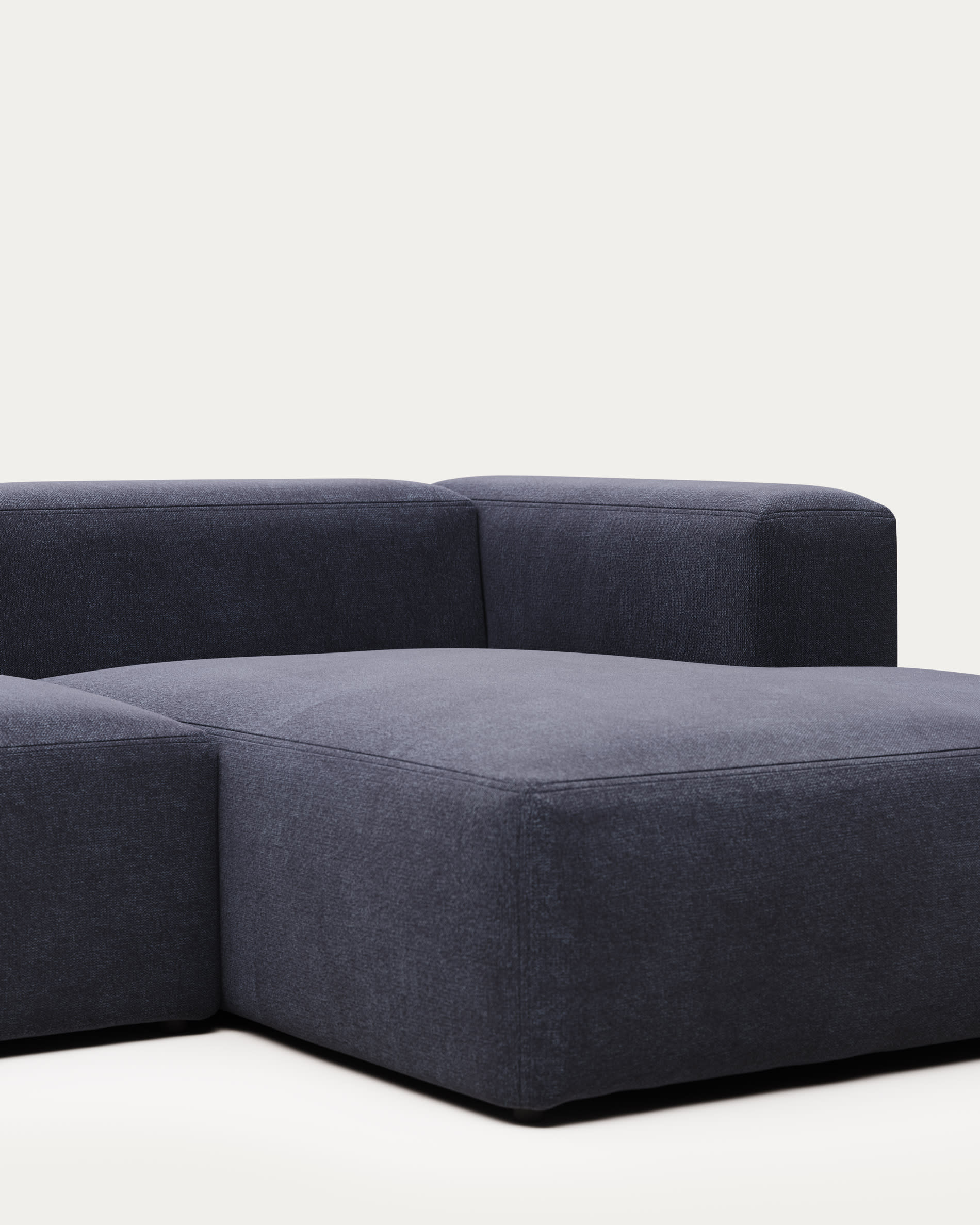 Blok fire-retardant 2-seater sofa with right chaise longue in blue chenille 240cm