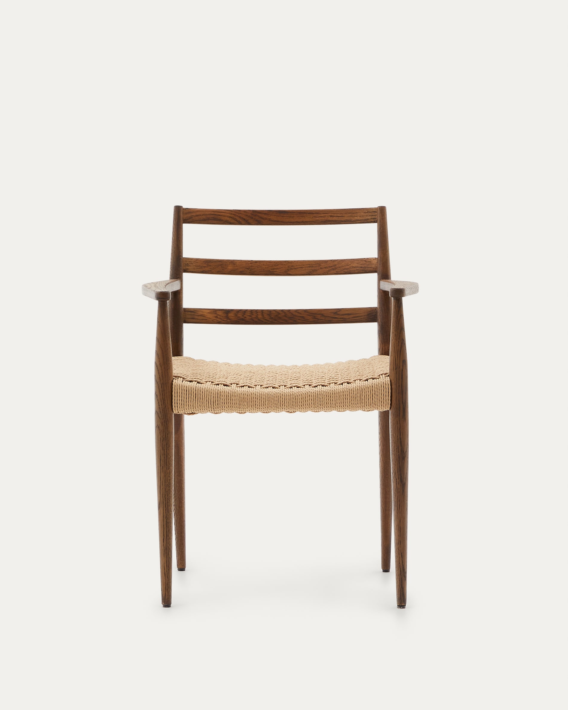 Analy chair with armrests in solid oak wood with walnut finish and rope seat FSC Mix Credit
