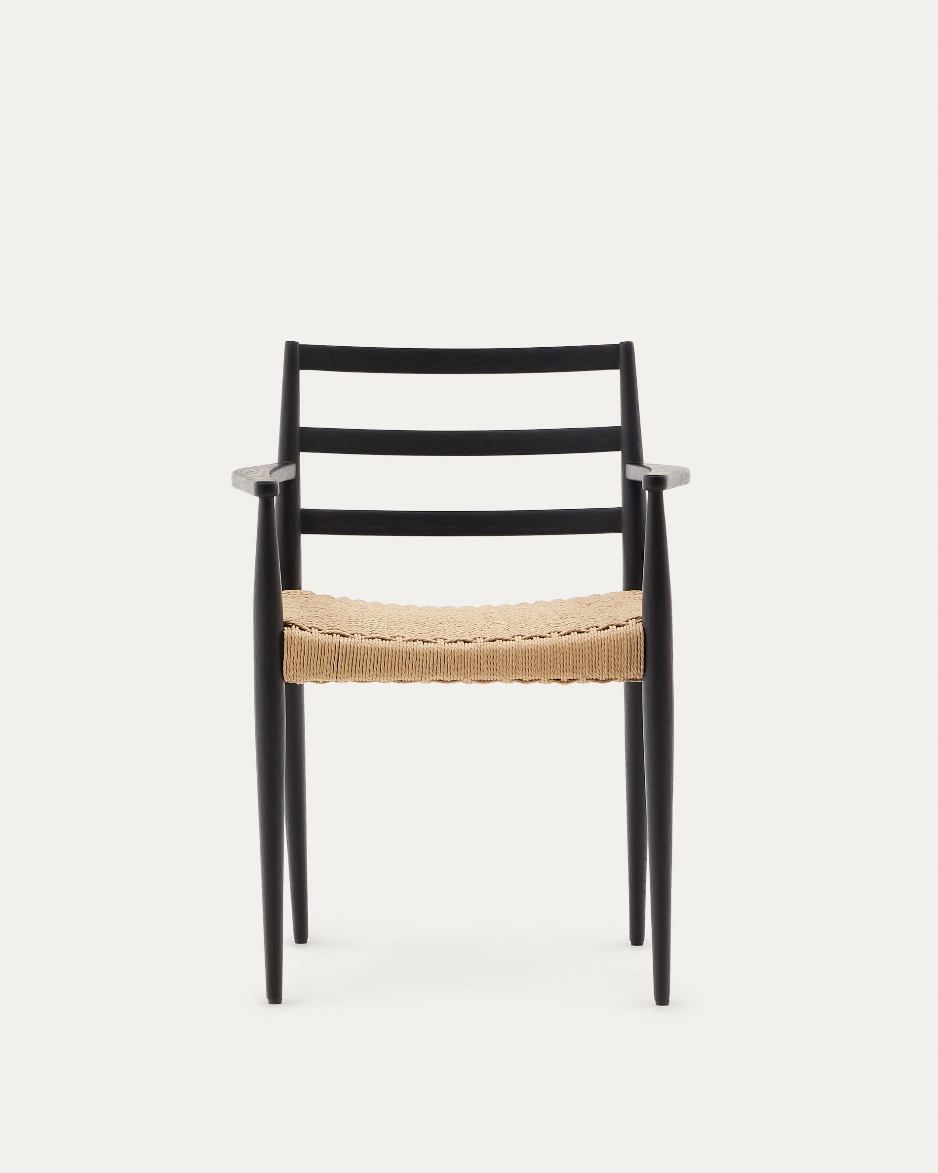 Analy chair with armrests in solid oak wood with black finish and rope seat FSC Mix Credit