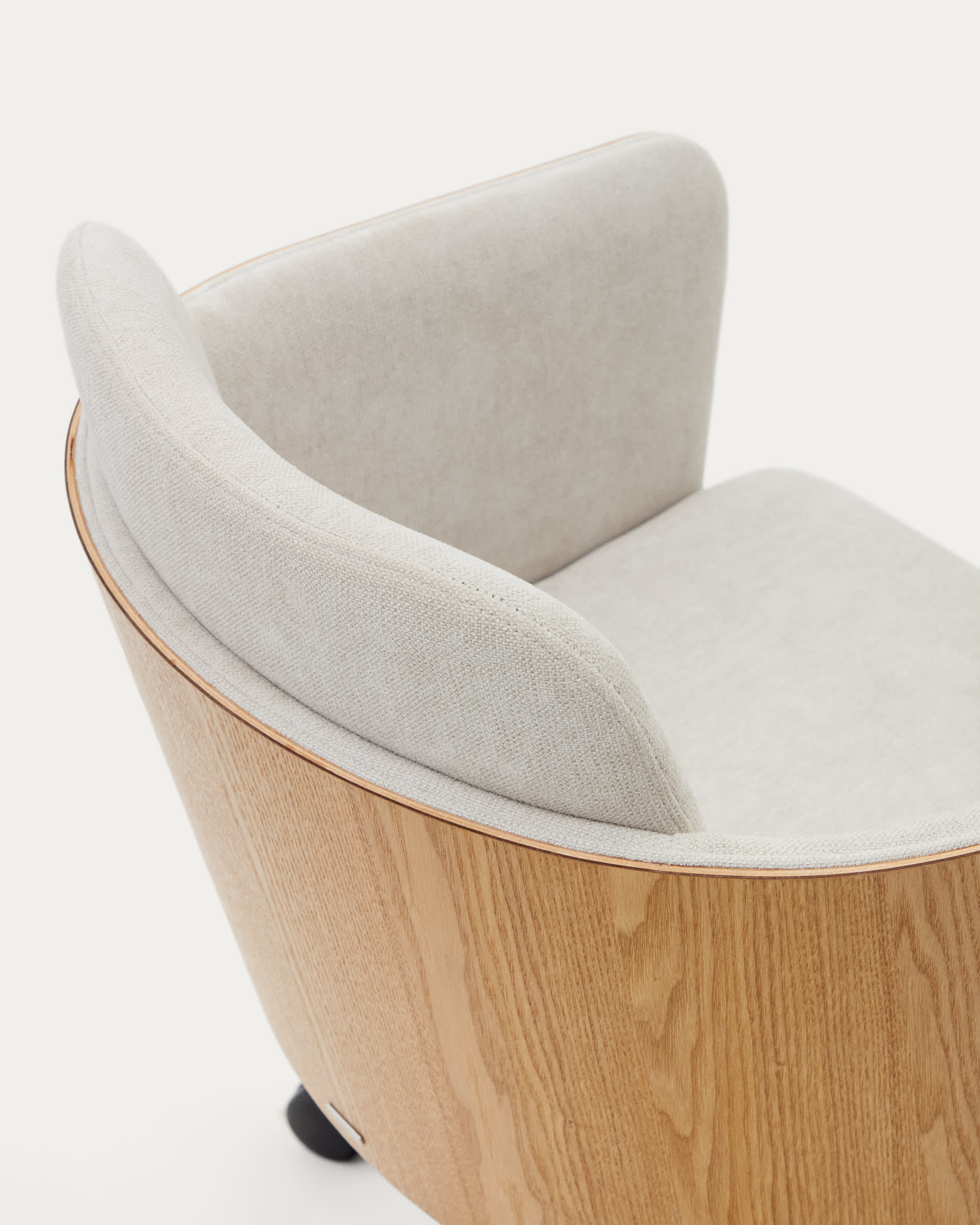 Madai desk chair in beige chenille and ash veneer with natural tone finish FSC Mix Credit