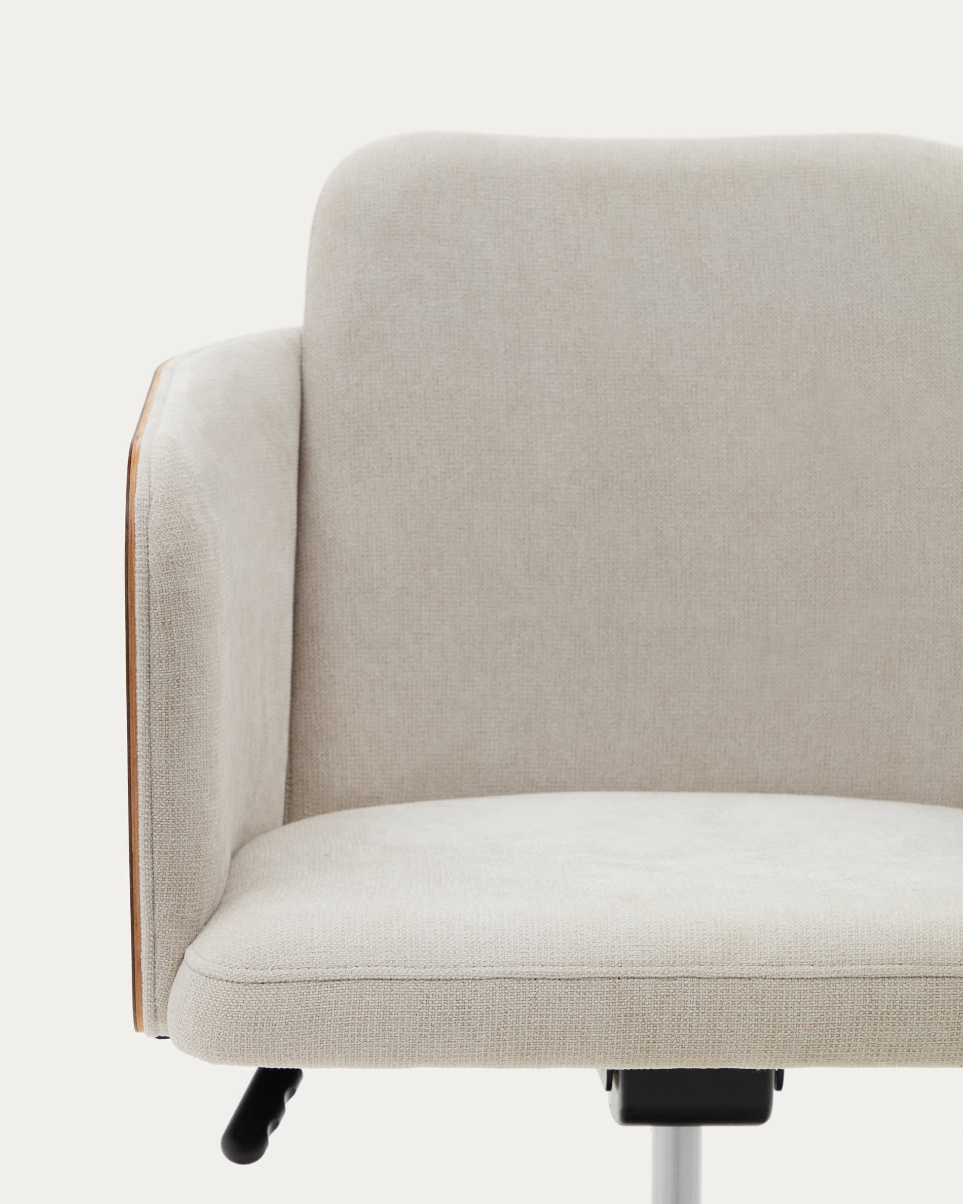 Madai desk chair in beige chenille and ash veneer with natural tone finish FSC Mix Credit
