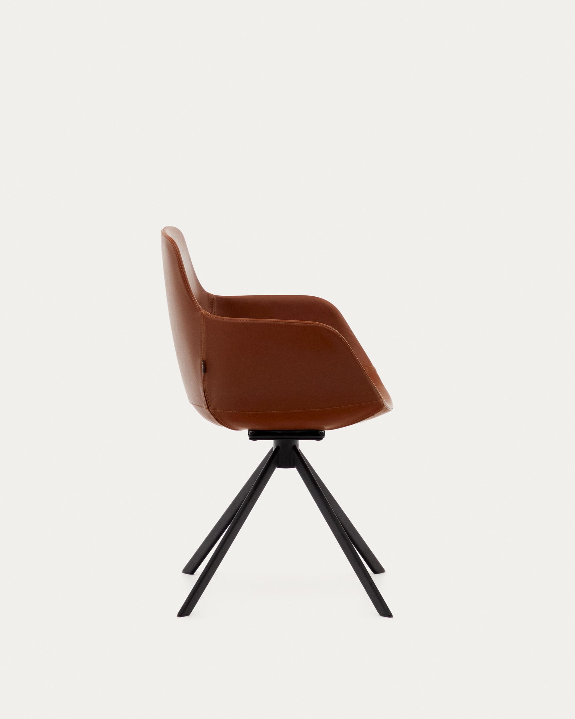 Tissiana self-centring swivel chair in brown polyurethane and matte black steel