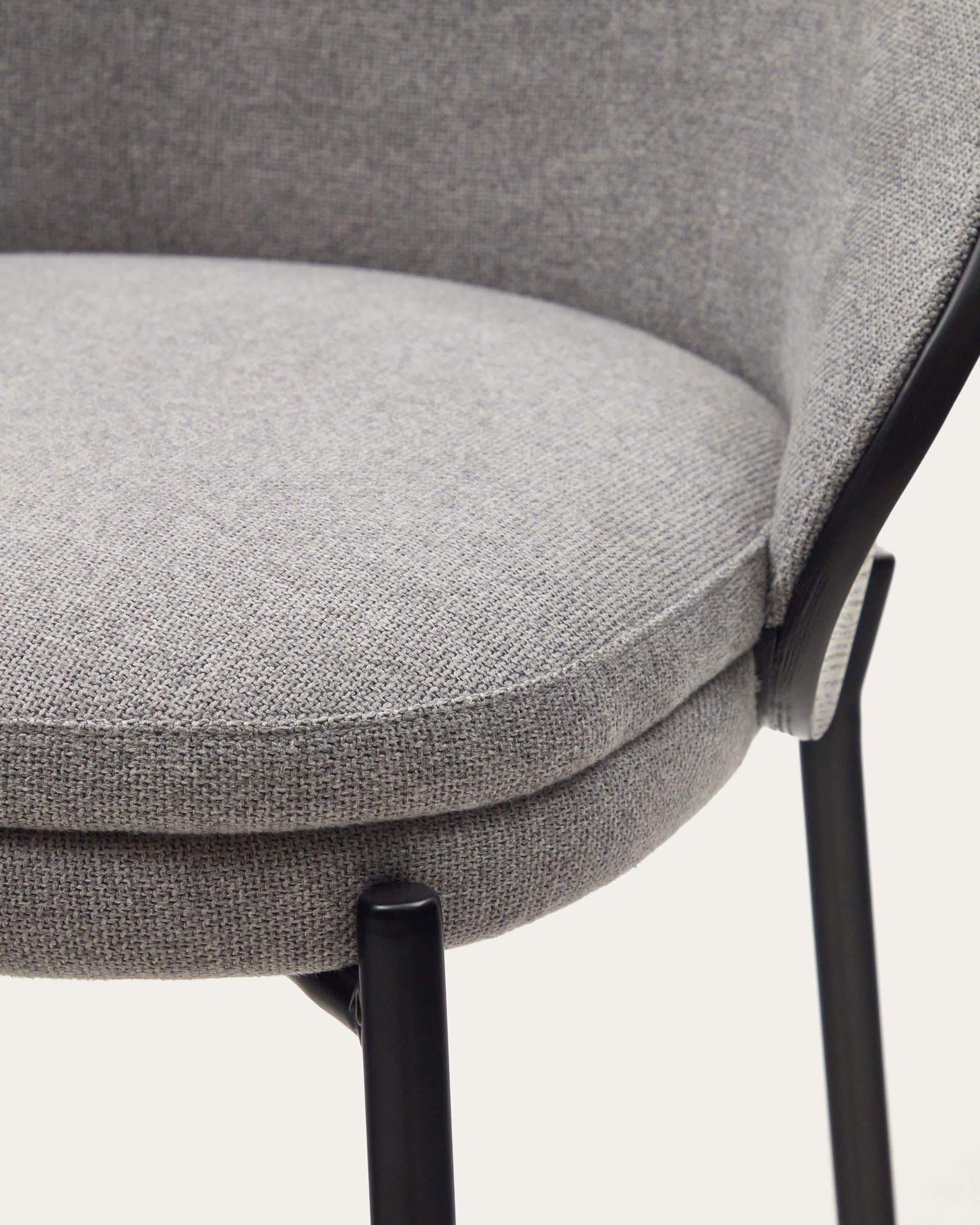Eamy stool light grey chenille and ash wood veneer with a black finish and black metal, 77 cm