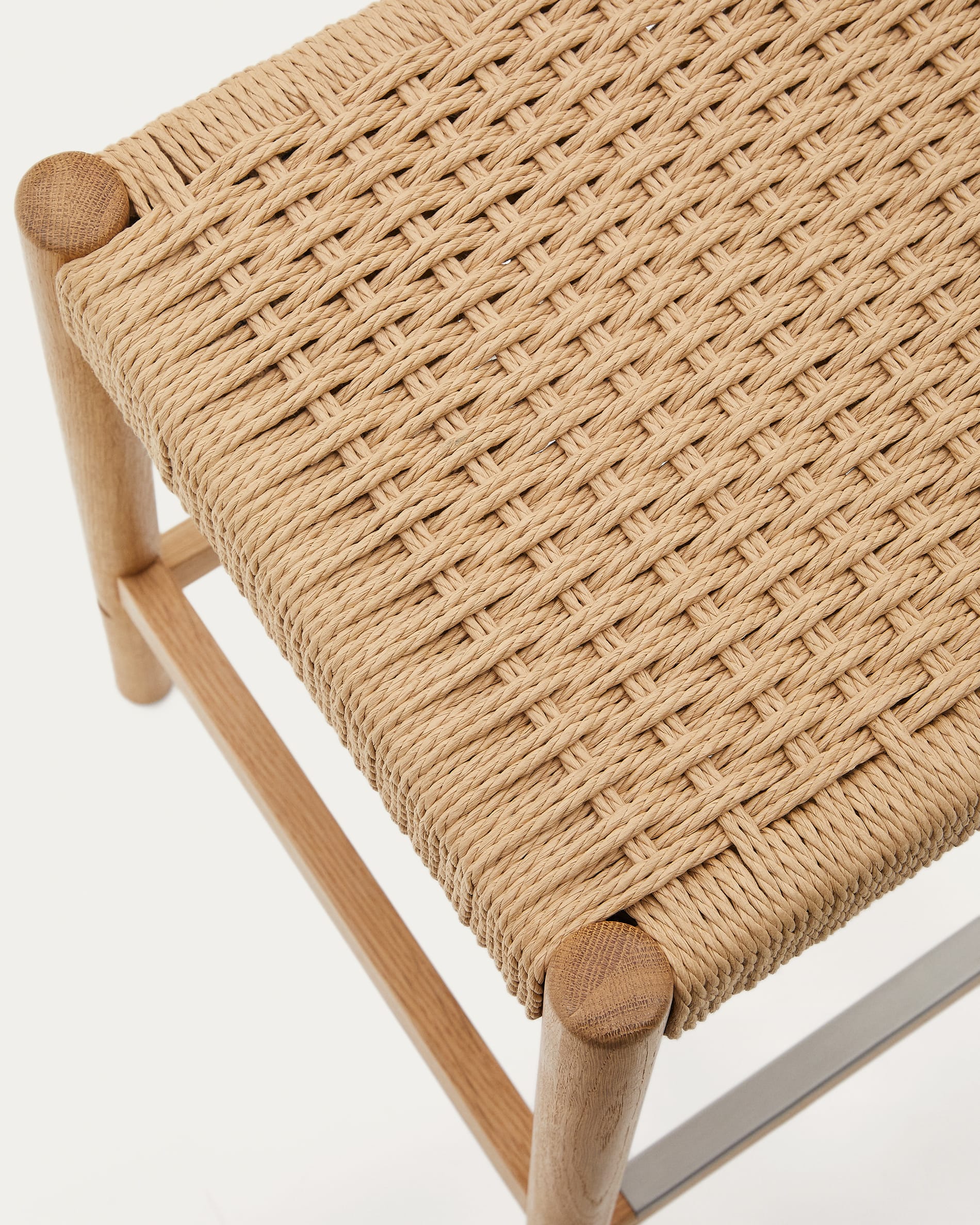 Yalia stool in solid oak wood with natural finish and rope seat, height 65 cm, FSC Mix Credit