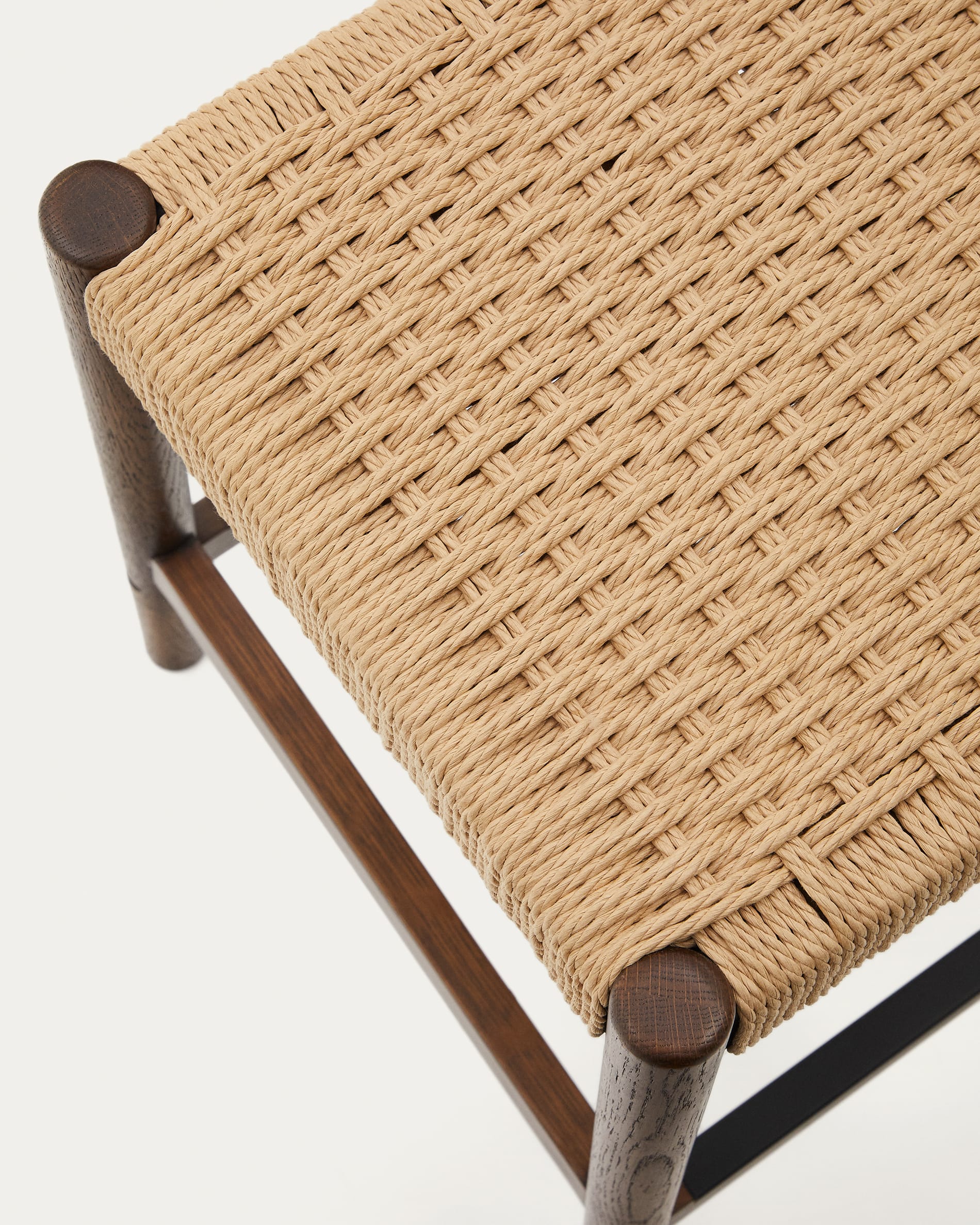 Yalia stool in solid oak wood with walnut finish and rope seat, height 65 cm, FSC Mix Credit