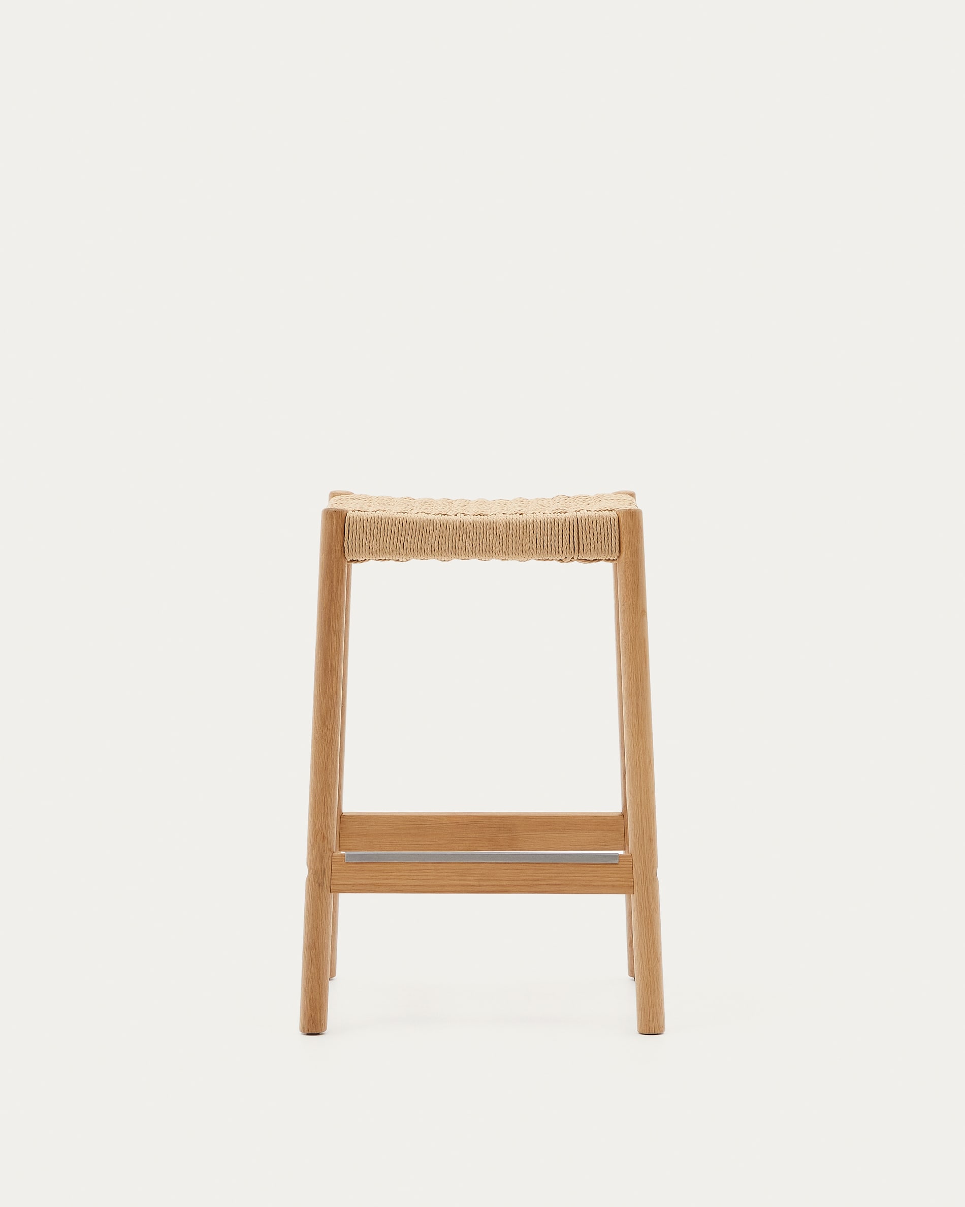 Yalia stool in solid oak wood with natural finish and rope seat, height 65 cm, FSC Mix Credit
