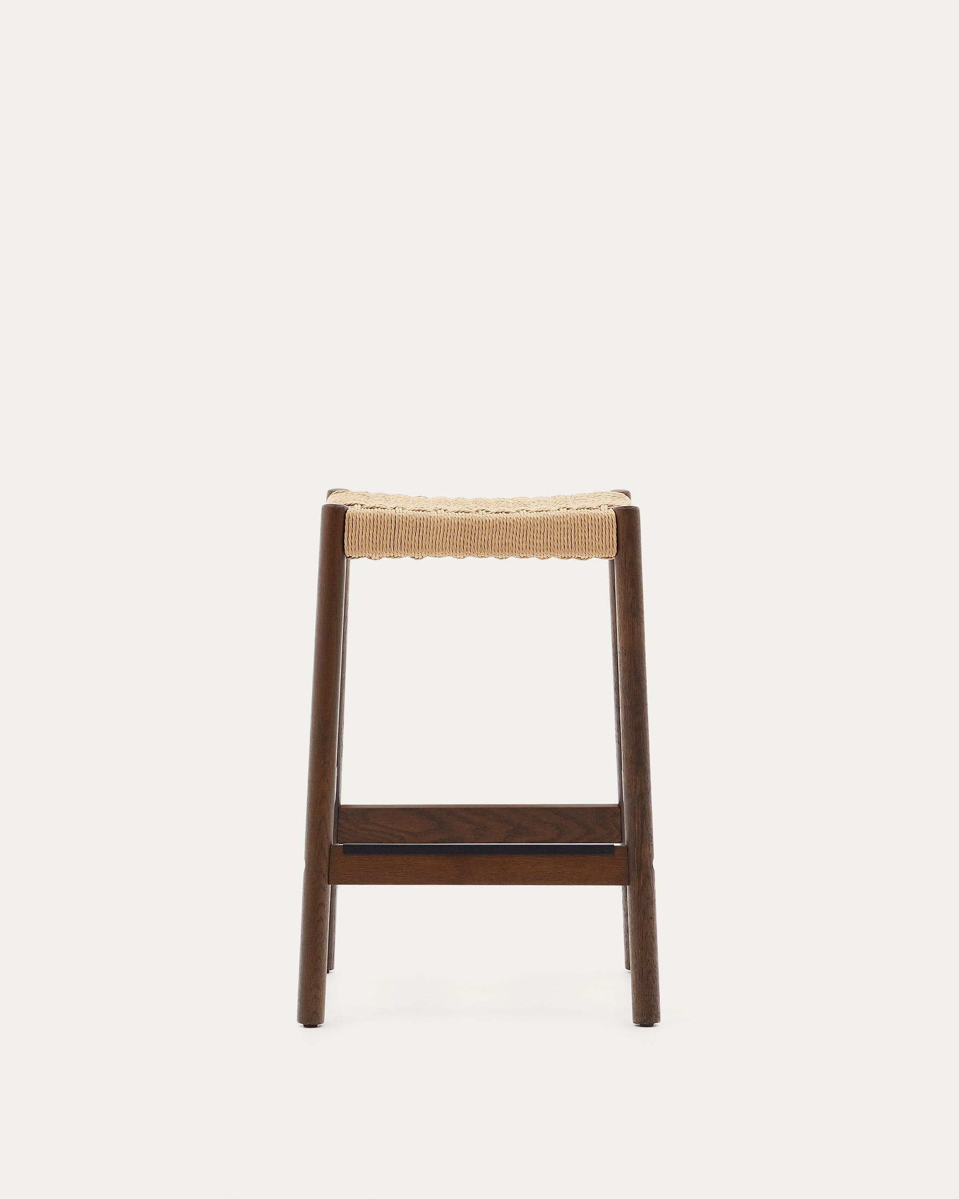 Yalia stool in solid oak wood with walnut finish and rope seat, height 65 cm, FSC Mix Credit