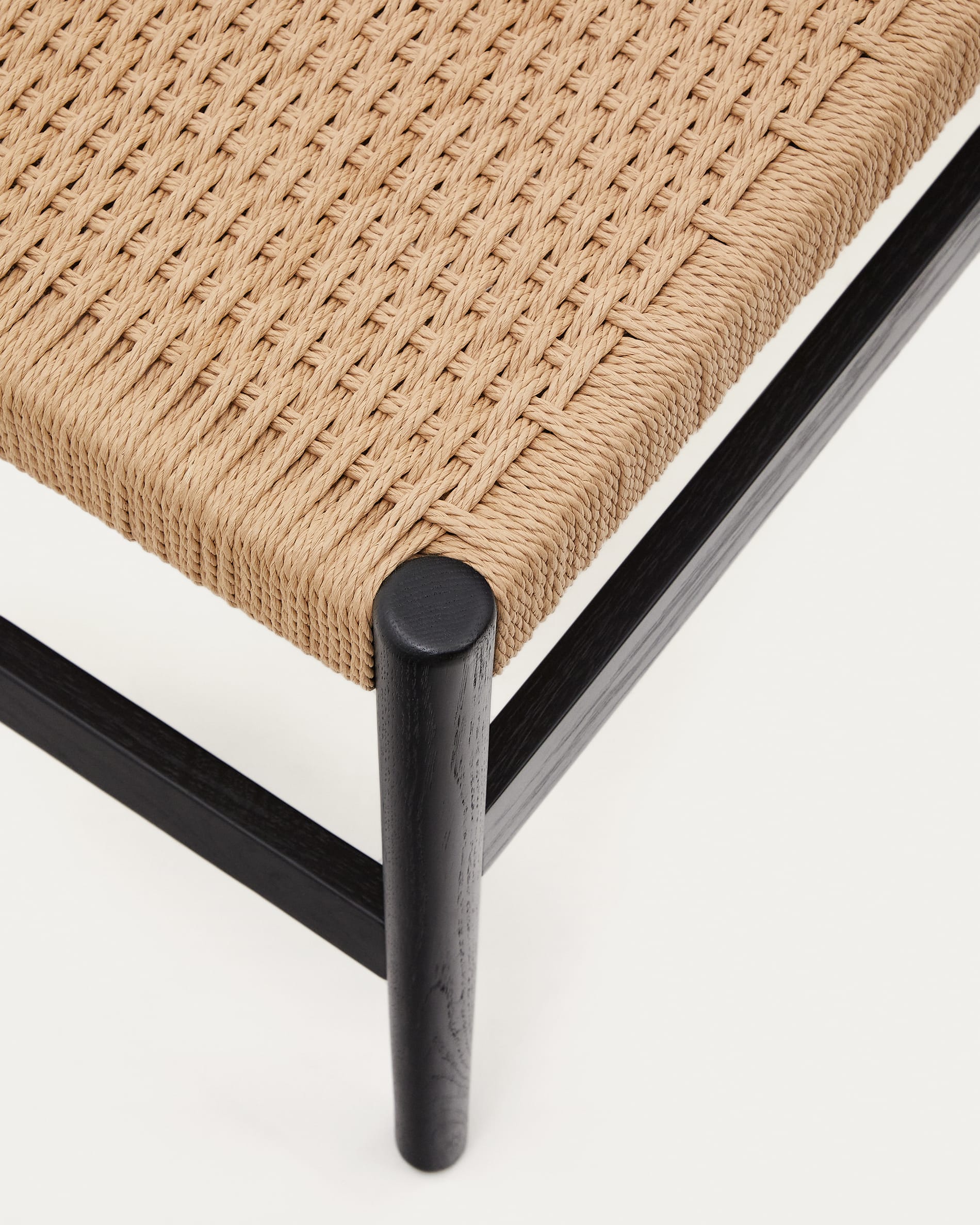 Zaide bench in solid oak wood with black finish and rope seat, 120 cm, FSC Mix Credit