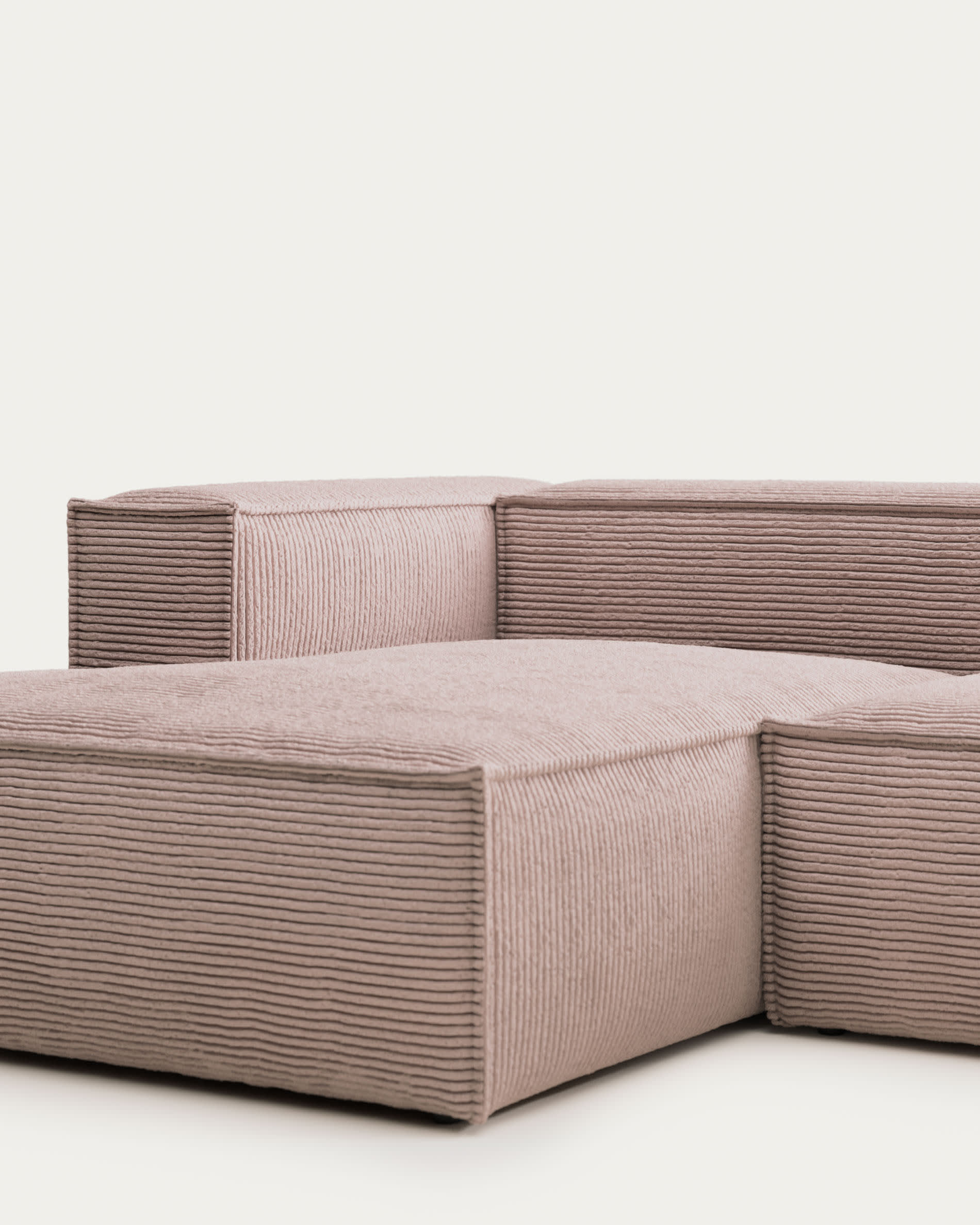Blok fire-retardant 2-seater sofa with left chaise longue in thick pink corduroy 240cm FSC Mix Credit