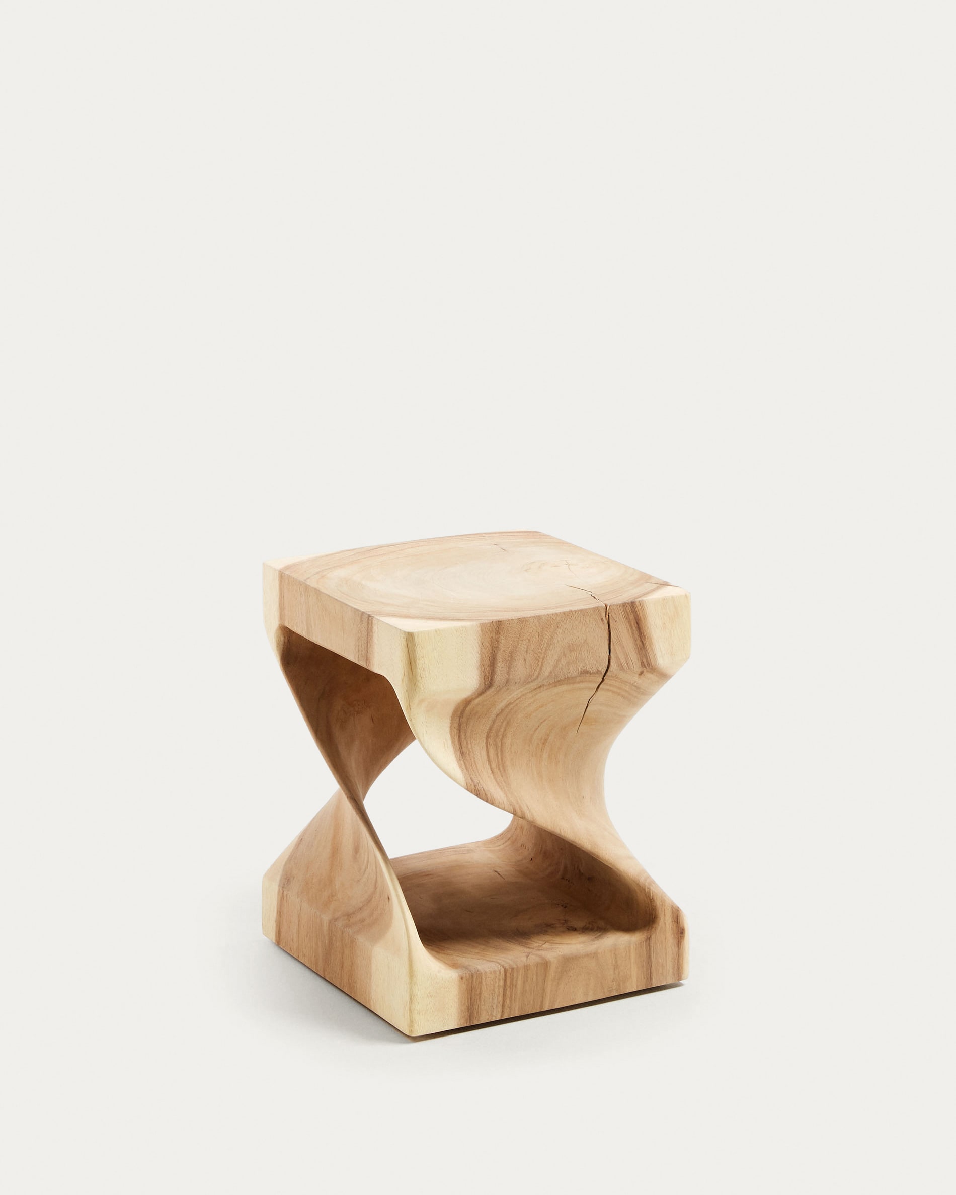 Hakon solid rain tree wood side table with carved interior