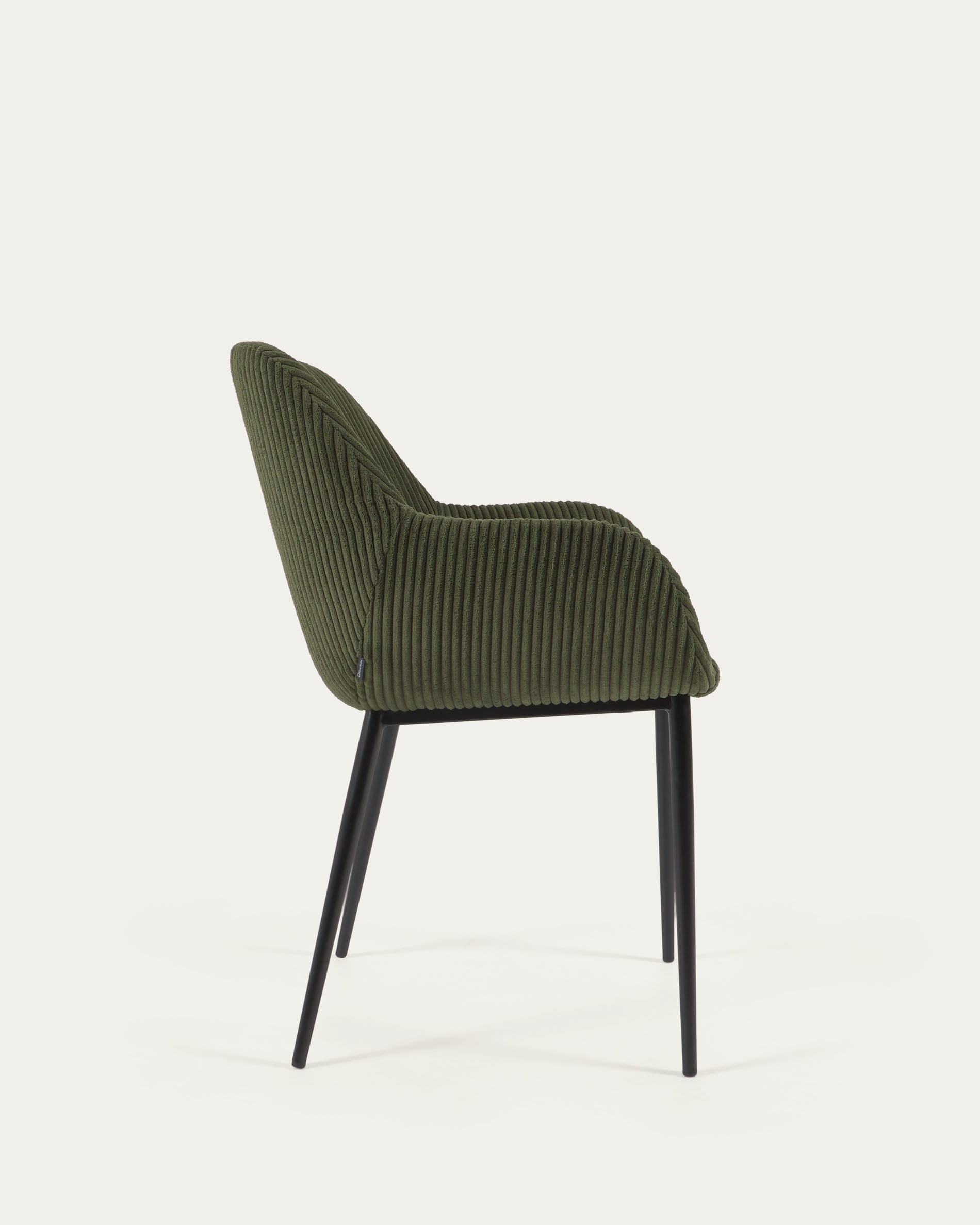 Konna chair in dark green wide seam corduroy with steel legs and black painted finish