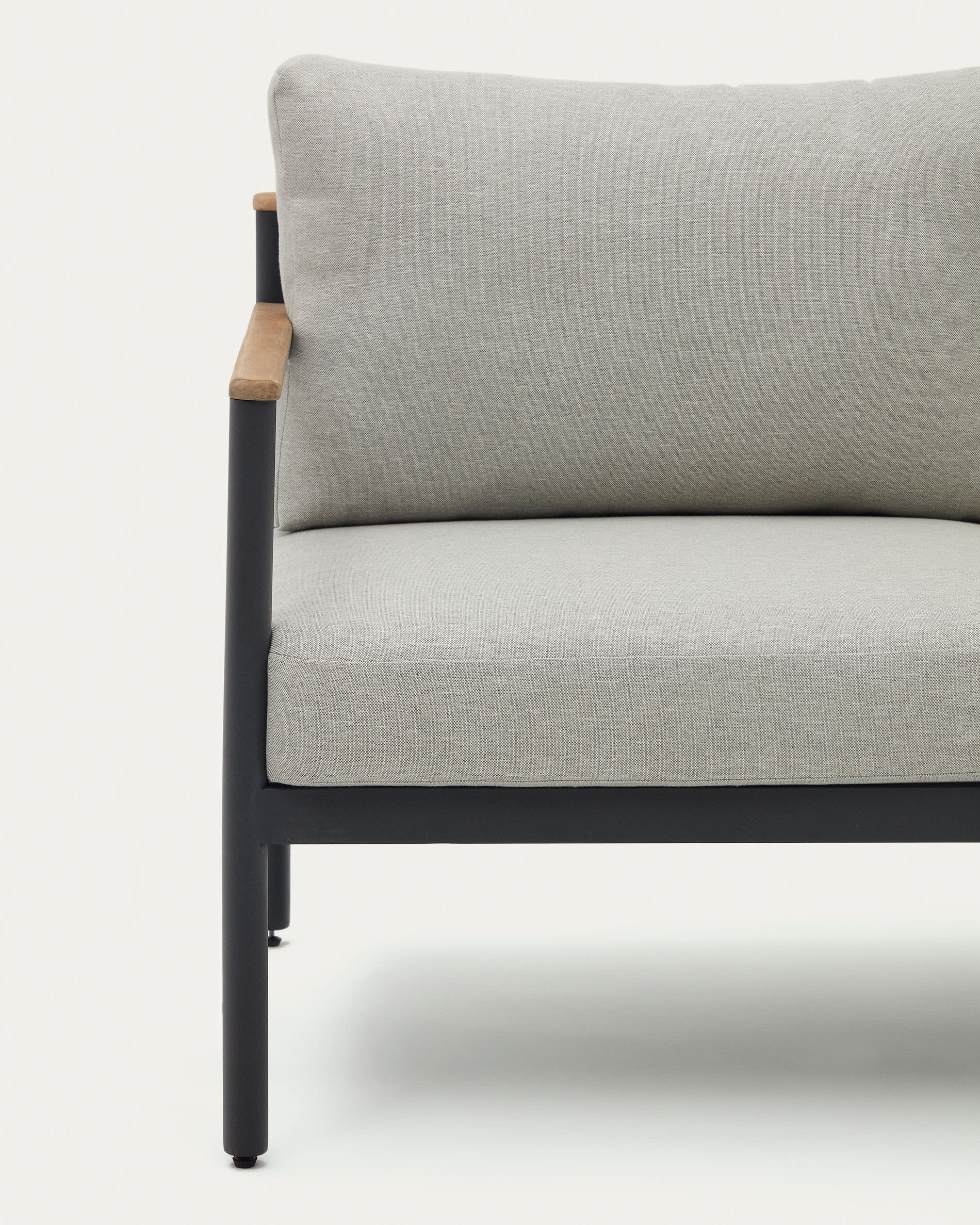 Aiguafreda set, 2 seater sofa, 2 chairs & coffee table made from grey aluminium & acacia