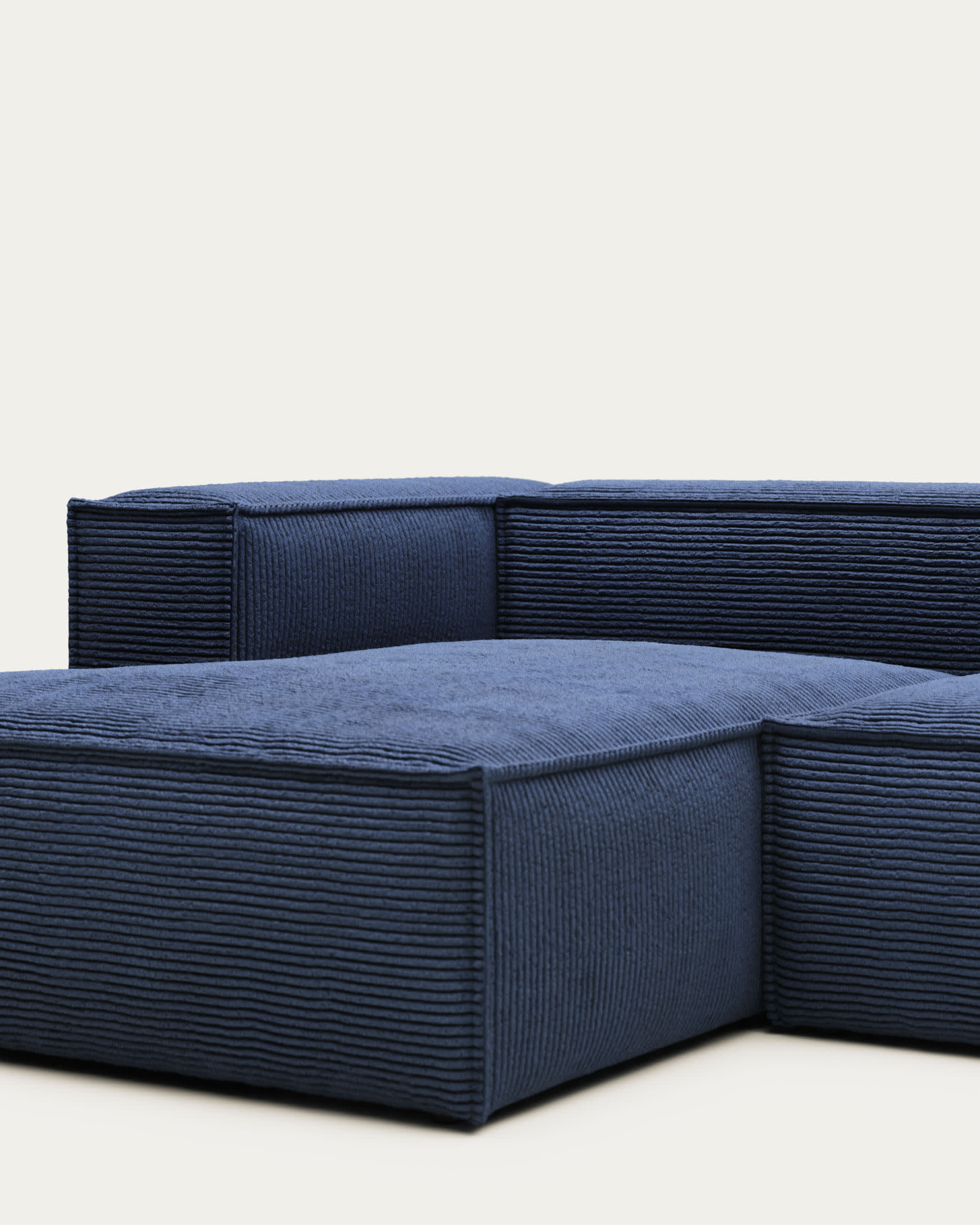Blok fire-retardant 3-seater sofa with left chaise longue in thick blue corduroy 300cm FSC Mix Credit