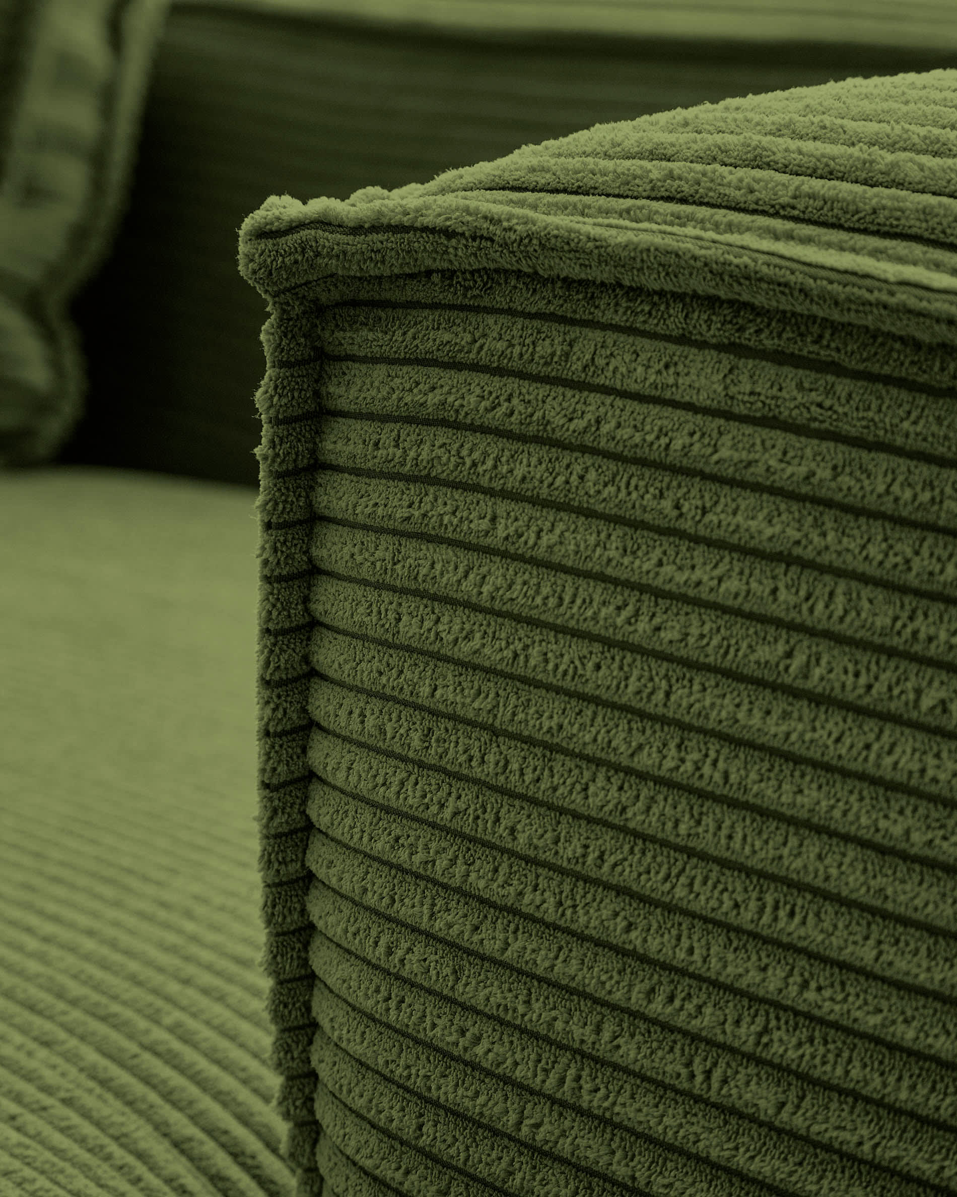 Blok 3-seater right chaise longue sofa in green thick corduroy 300cm FSC Mix Credit