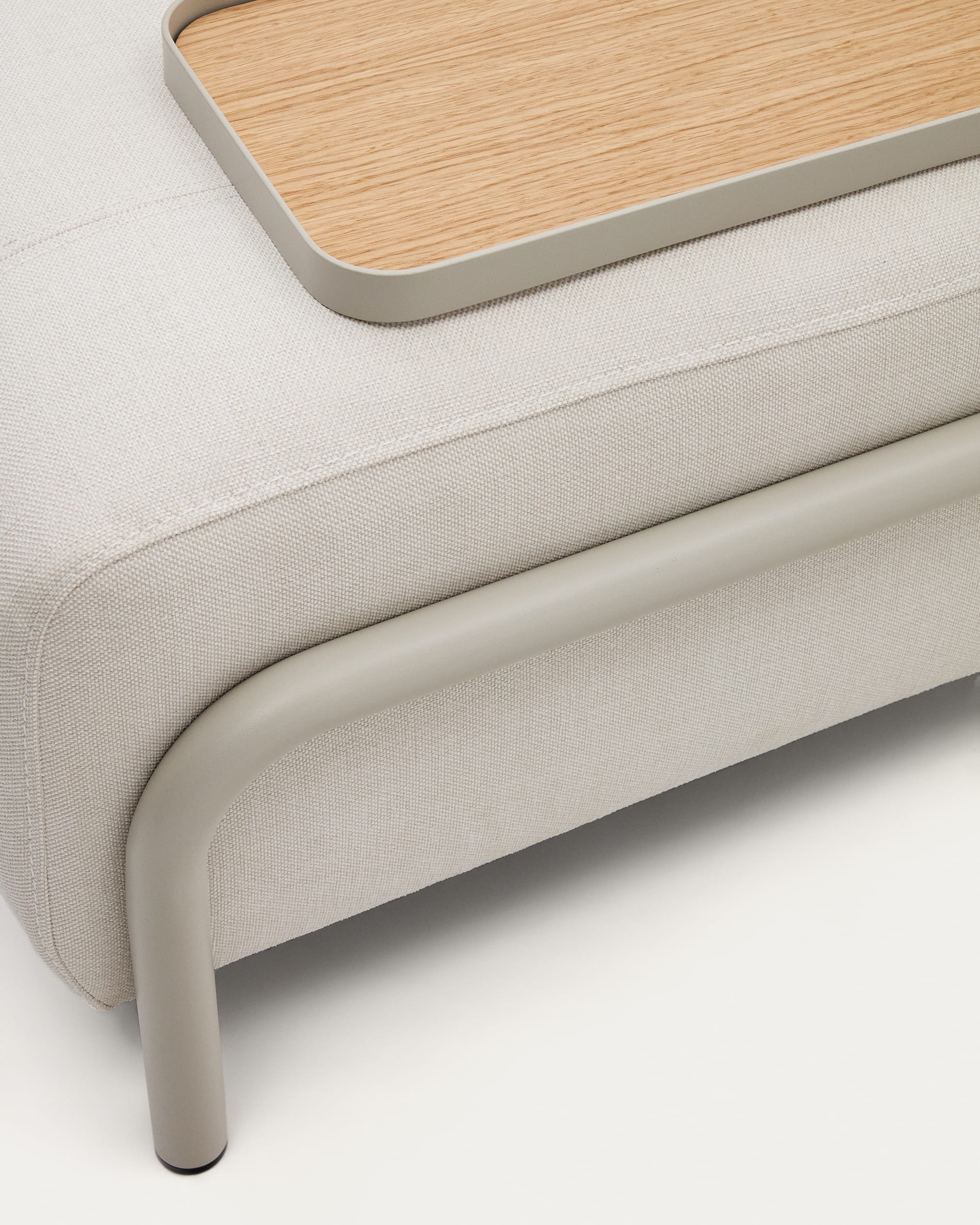 Small Compo tray in oak veneer with natural finish and beige metal structure