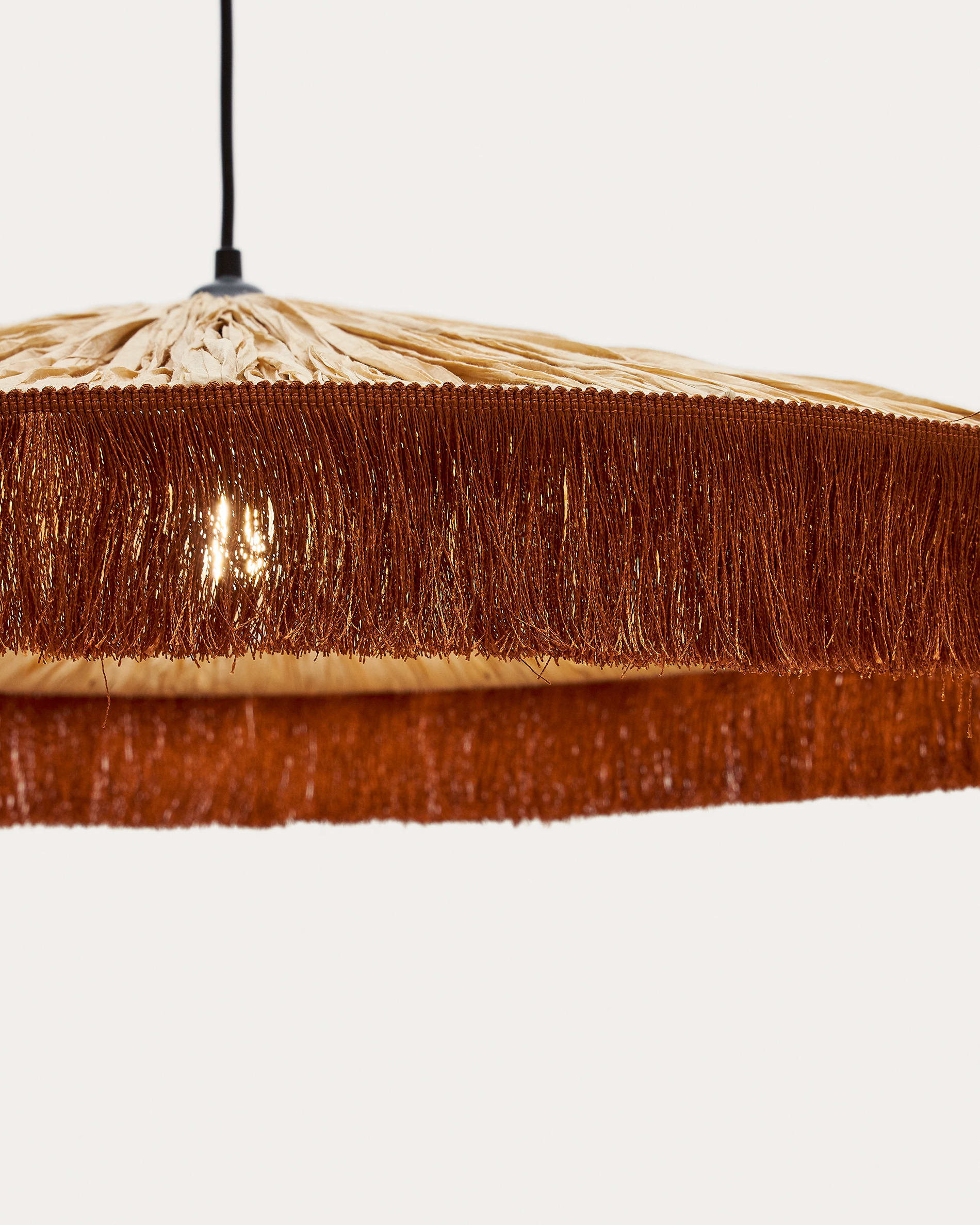 Pollensa ceiling lamp in natural raffia and terracotta fringes, Ø 75 cm