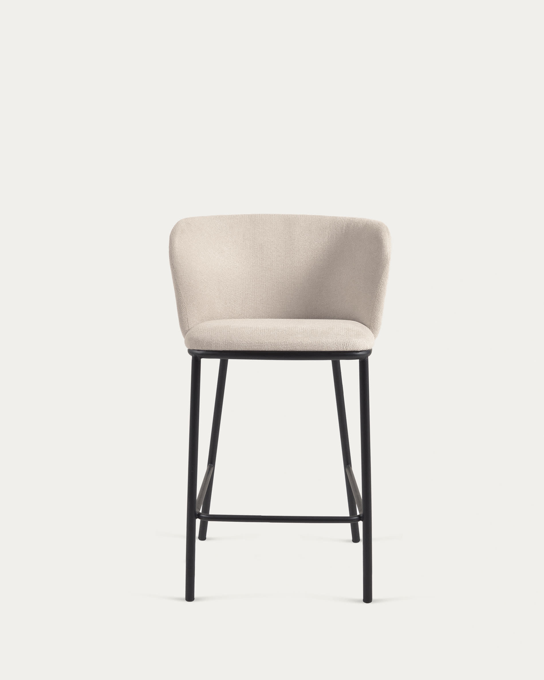 Ciselia stool in beige chenille with steel legs in black 65 cm height FSC Mix Credit
