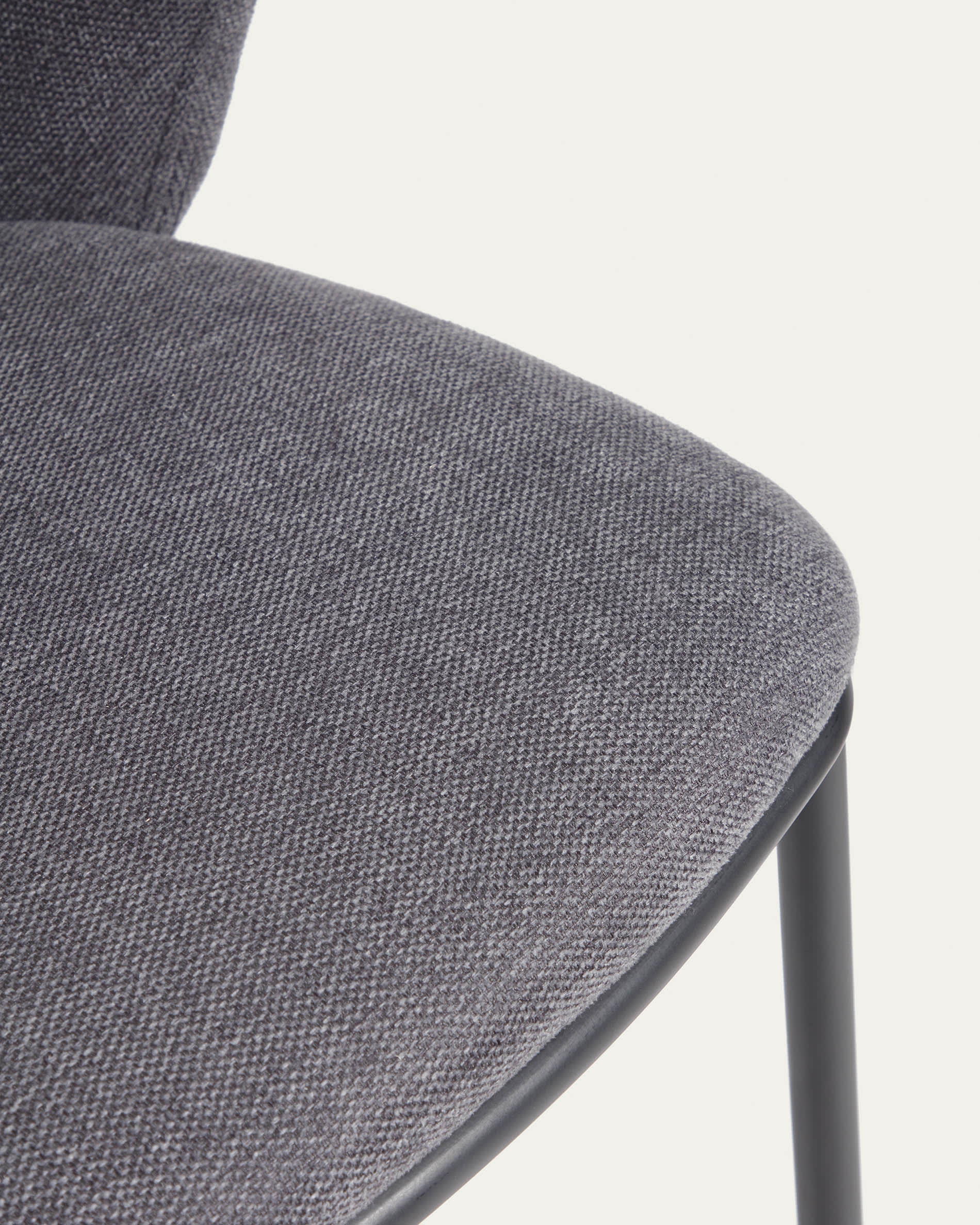 Ciselia stool in dark grey chenille and black steel legs 75 cm FSC Mix Credit